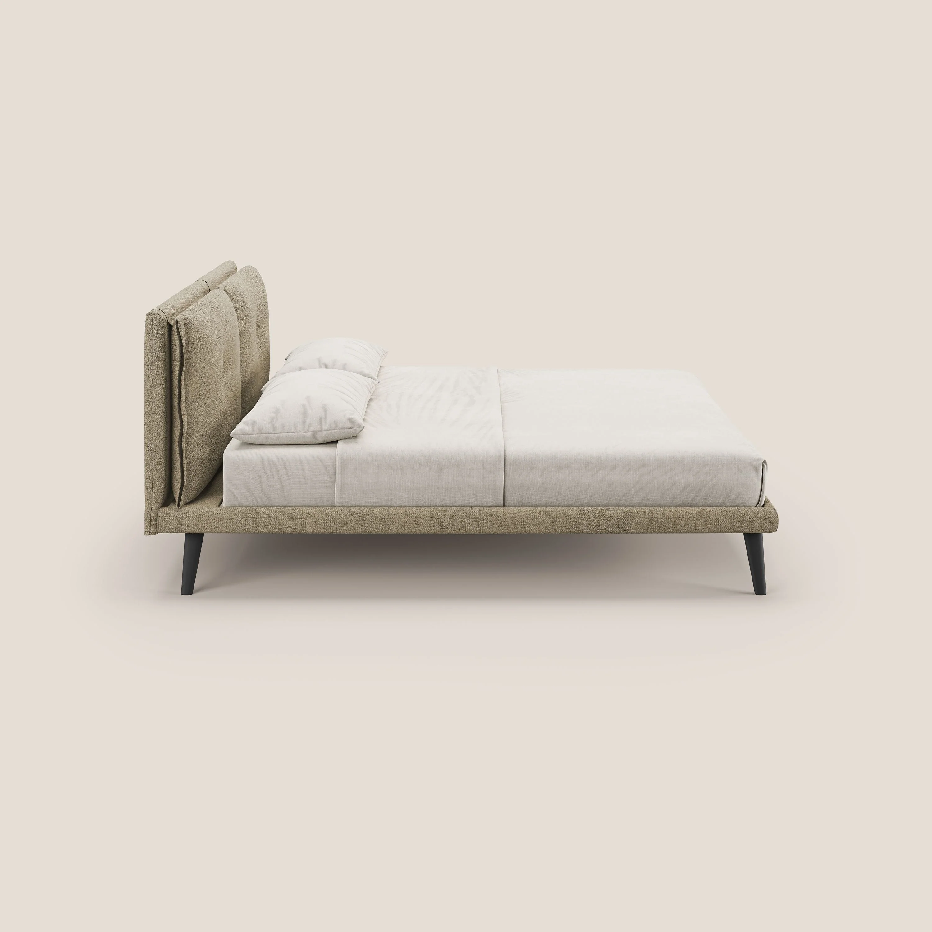 Ibuki lit avec coussins capitonnés réglables et pieds foncés en tissu flammé imperméable T03 beige - Image 4