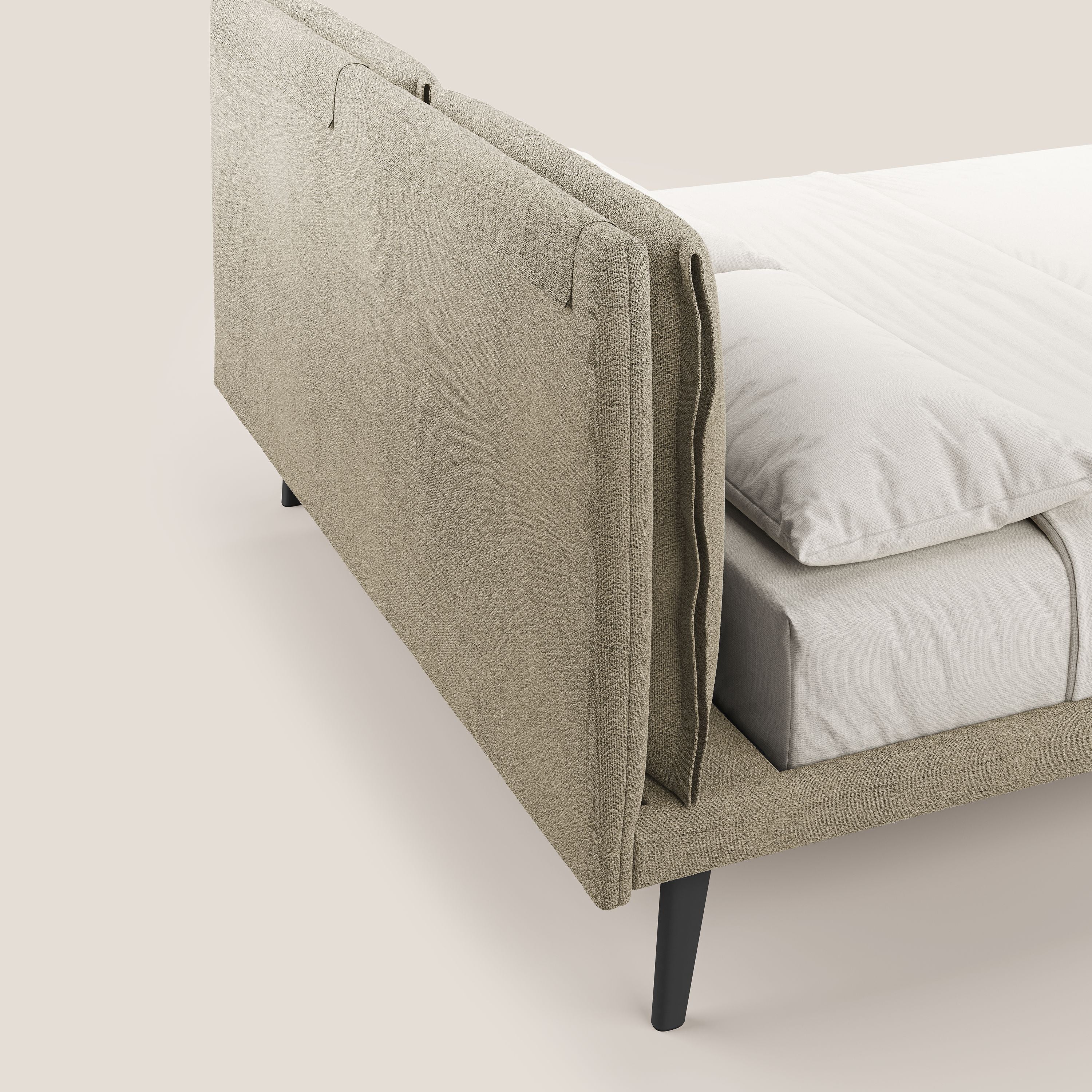 Ibuki lit avec coussins capitonnés réglables et pieds foncés en tissu flammé imperméable T03 beige - Image 7