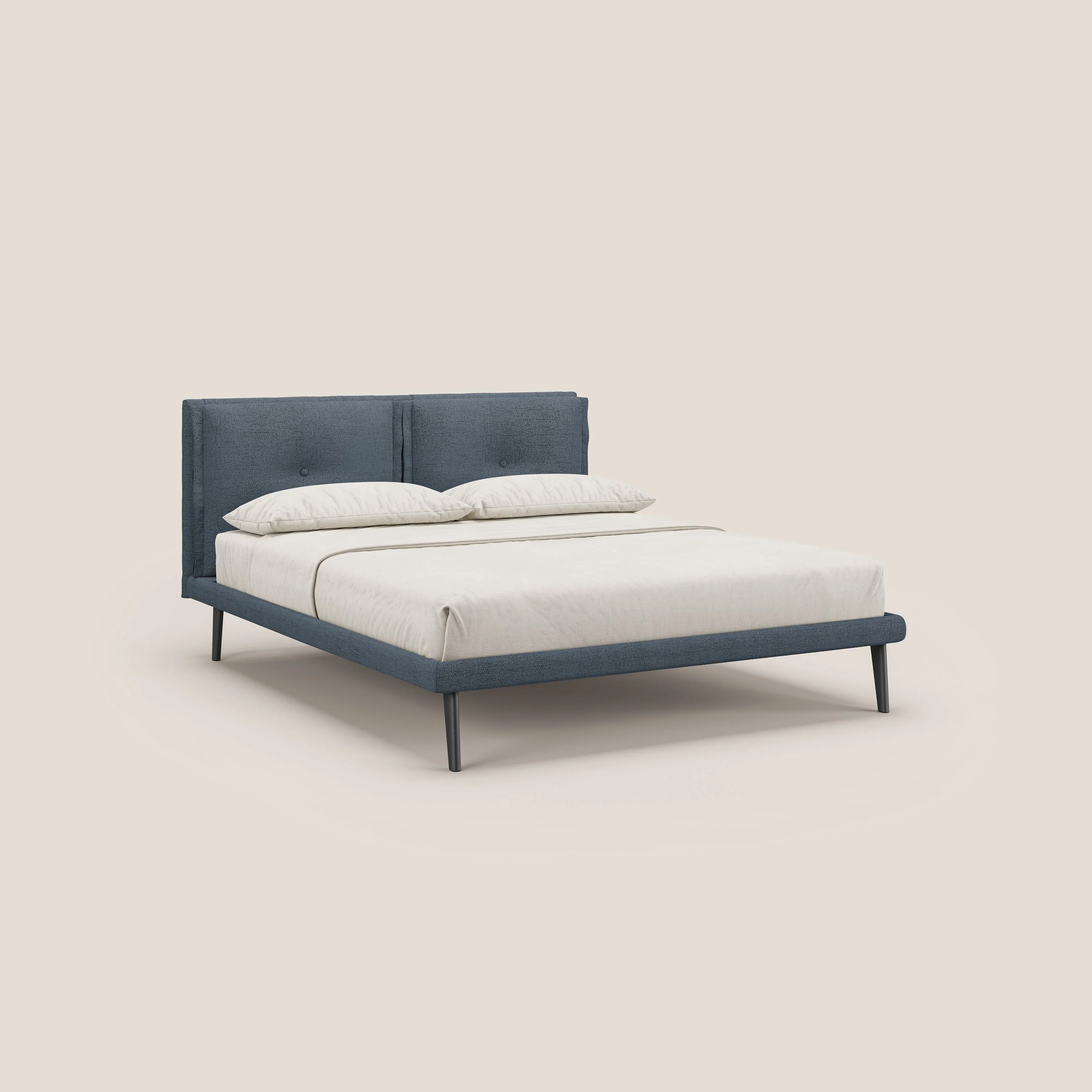 Ibuki lit avec coussins capitonnés réglables et pieds foncés en tissu flammé imperméable T03 bleu - Image 3