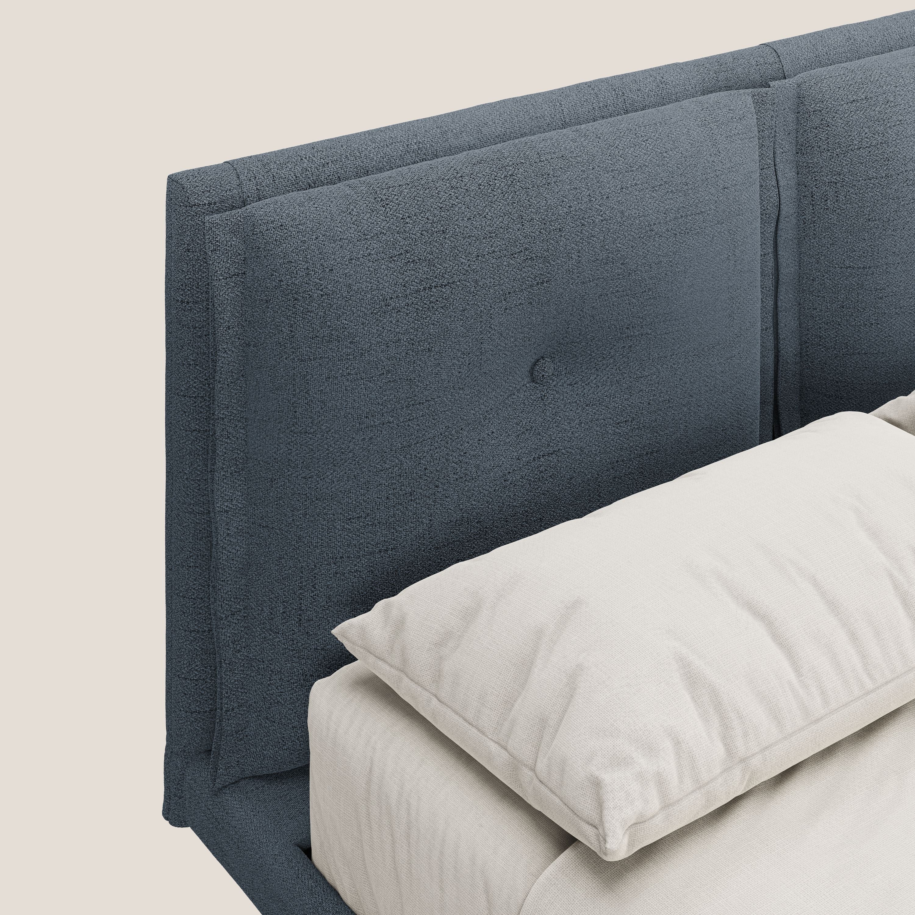Ibuki lit avec coussins capitonnés réglables et pieds foncés en tissu flammé imperméable T03 bleu - Image 6