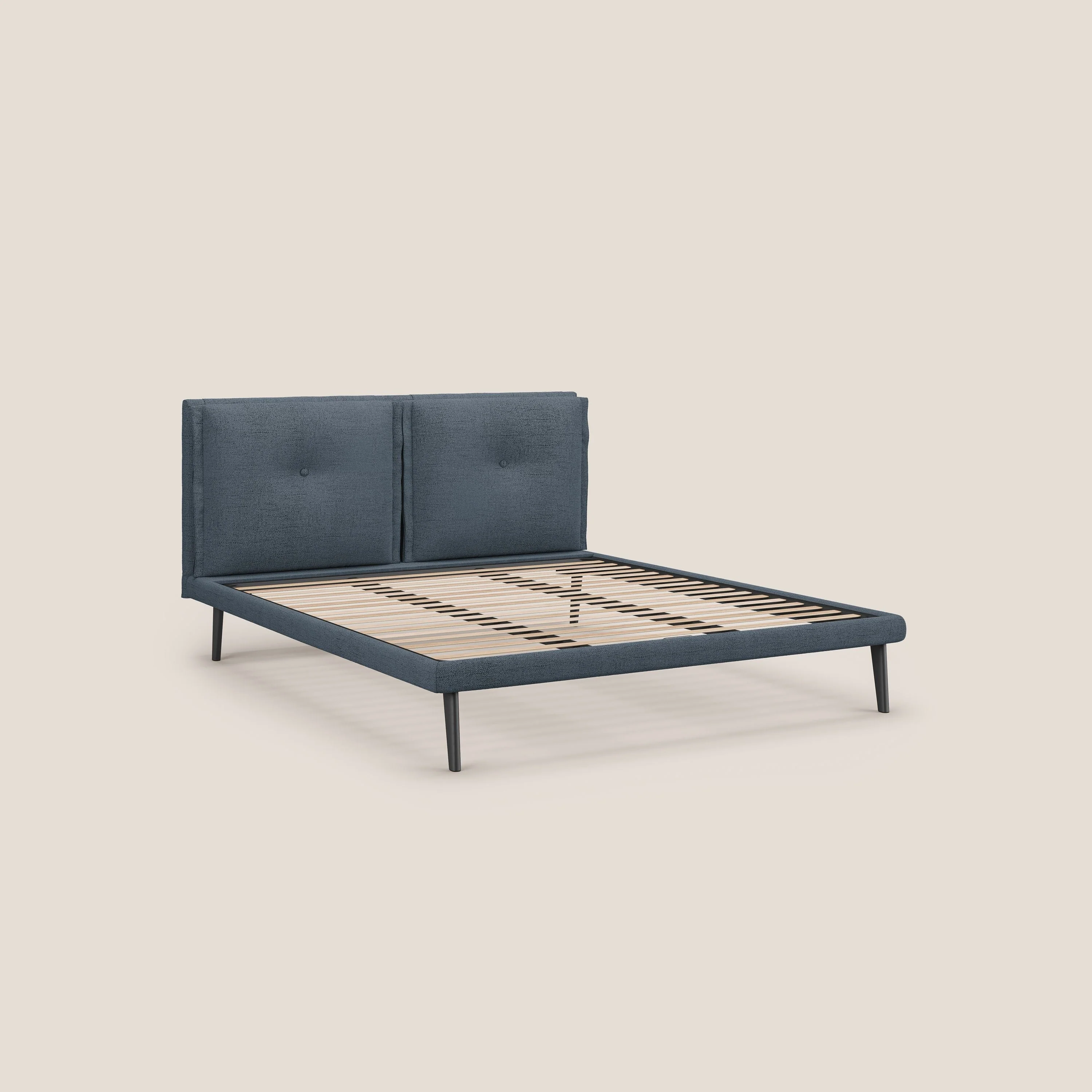Ibuki lit avec coussins capitonnés réglables et pieds foncés en tissu flammé imperméable T03 bleu - Image 8