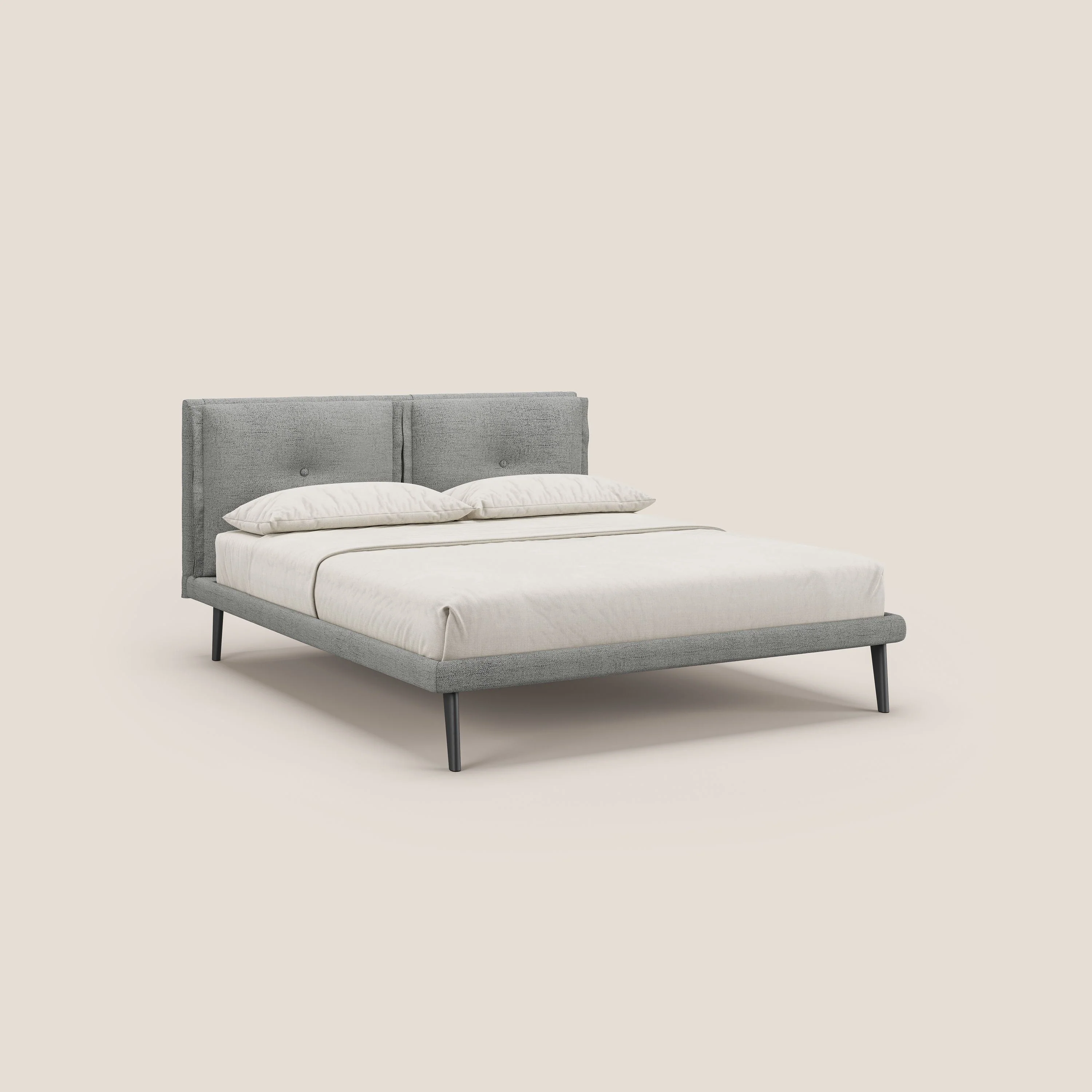 Ibuki lit avec coussins capitonnés réglables et pieds foncés en tissu flammé imperméable T03 gris clair - Image 3