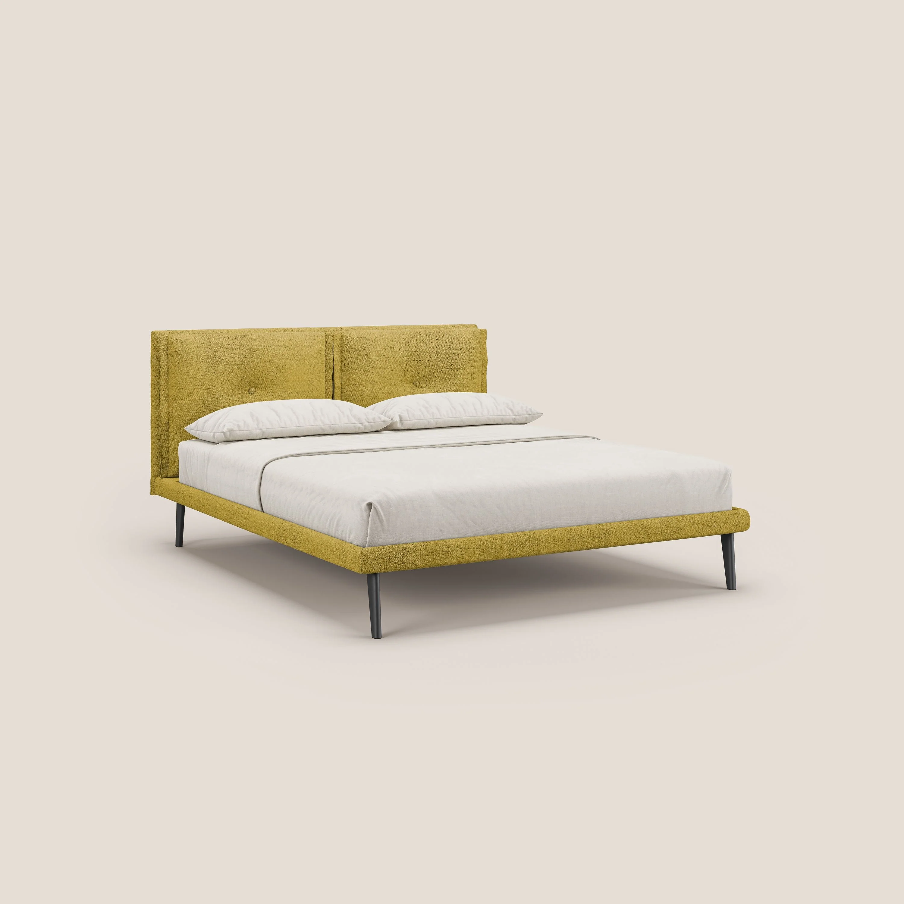 Ibuki lit avec coussins capitonnés réglables et pieds foncés en tissu flammé imperméable T03 jaune - Image 6