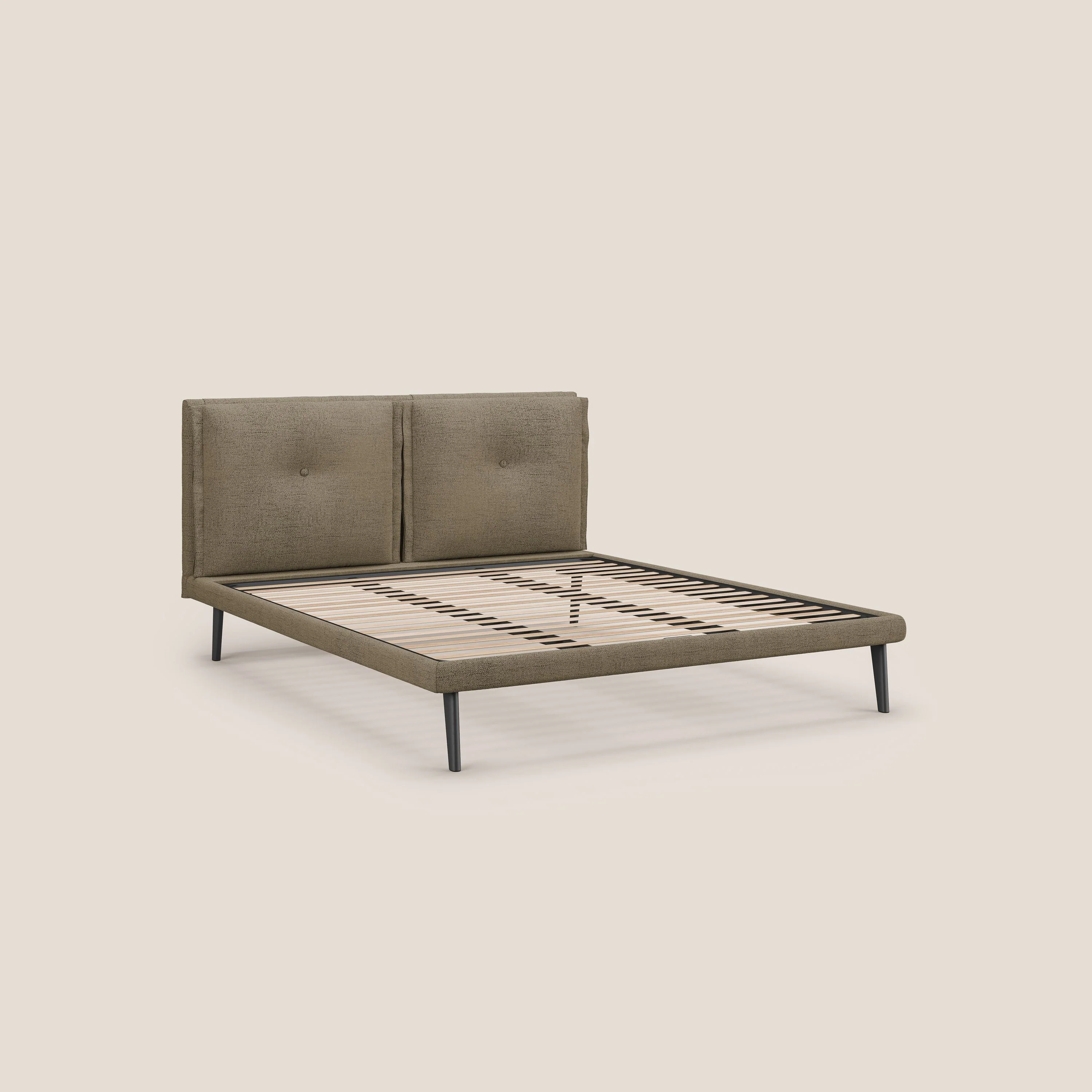 Ibuki lit avec coussins capitonnés réglables et pieds foncés en tissu flammé imperméable T03 marron - Image 8