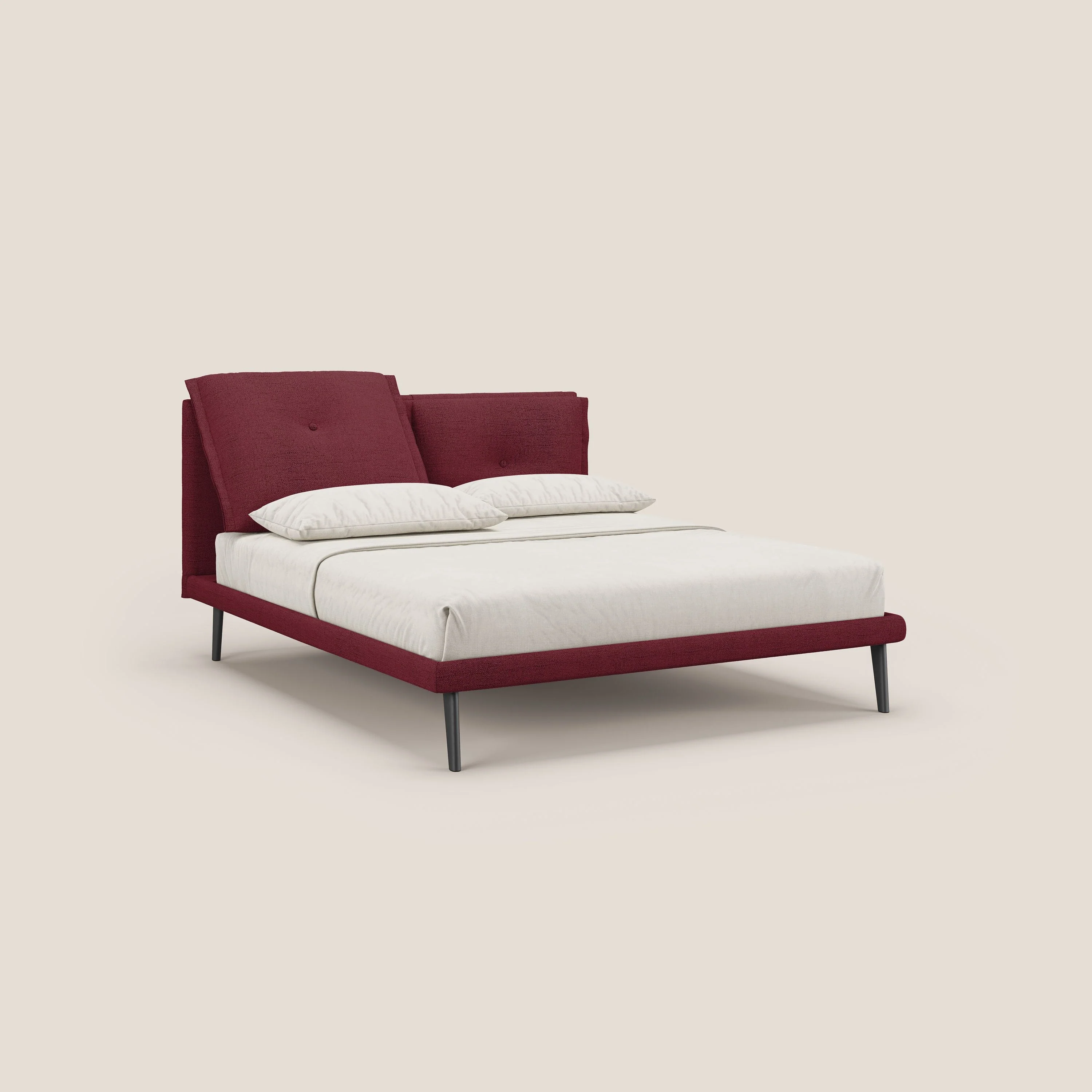 Ibuki lit avec coussins capitonnés réglables et pieds foncés en tissu flammé imperméable T03 rouge