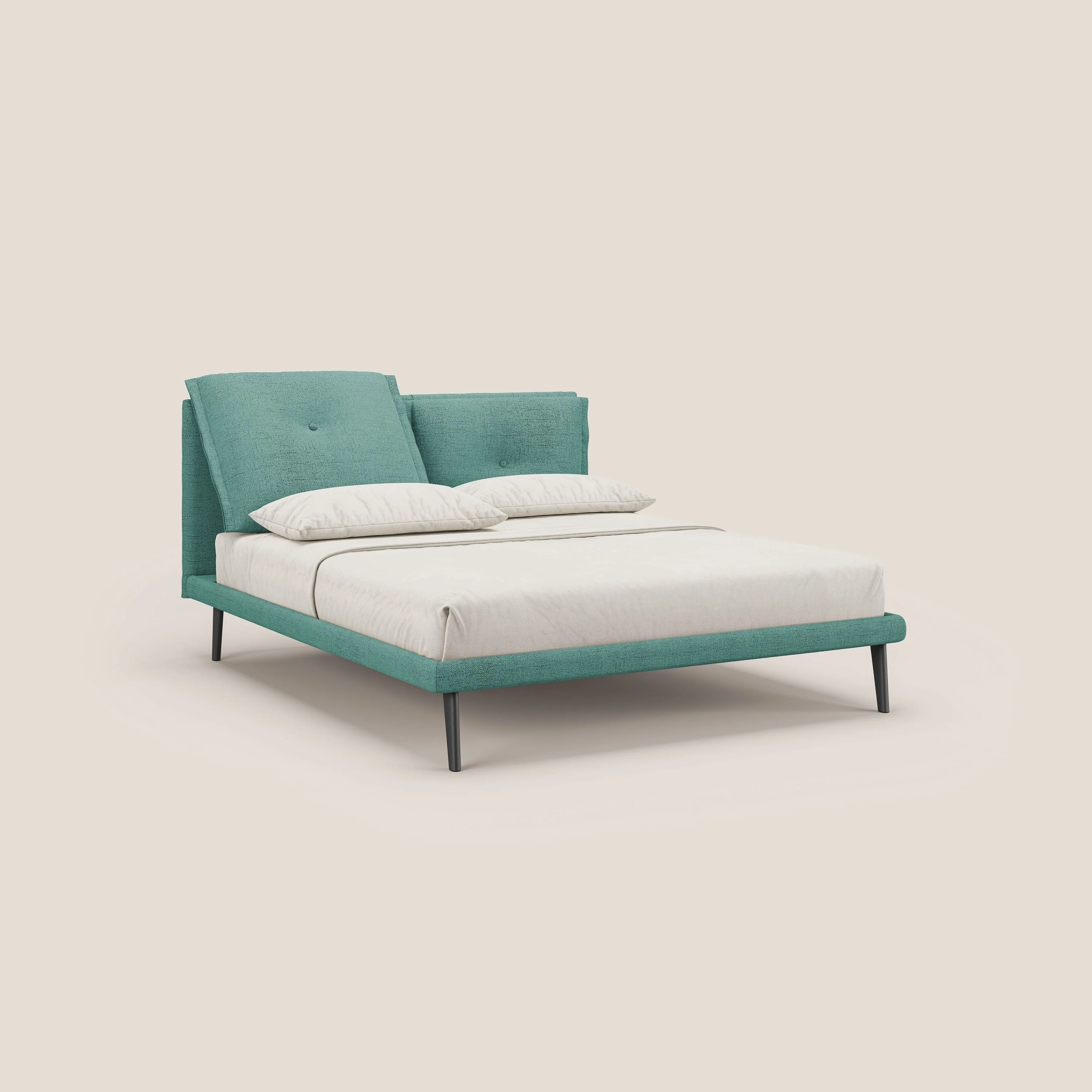 Ibuki lit avec coussins capitonnés réglables et pieds foncés en tissu flammé imperméable T03 vert d'eau