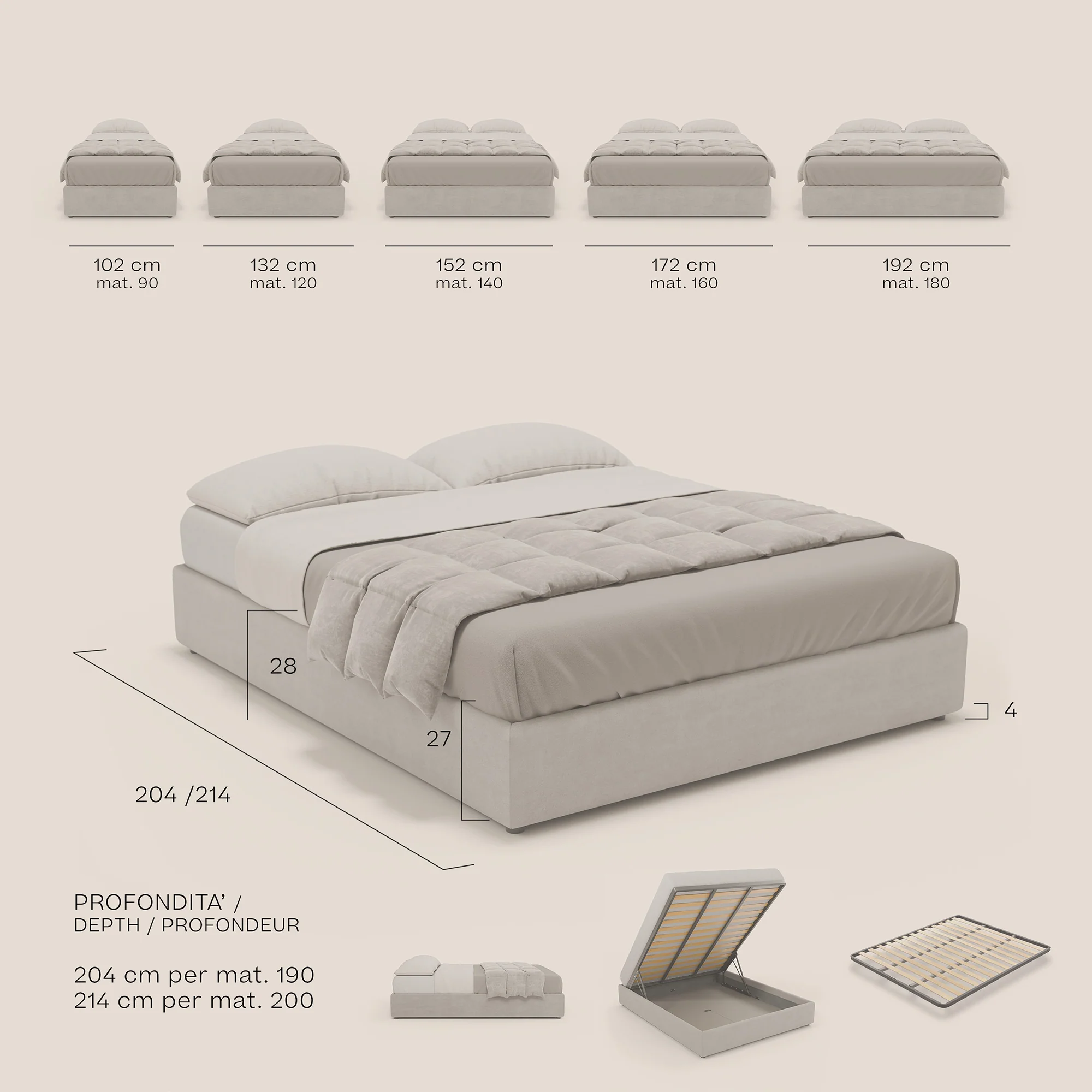 Ina sommier avec ample coffre en microfibre détachable et imperméable T11 Taupe tortora - Image 9