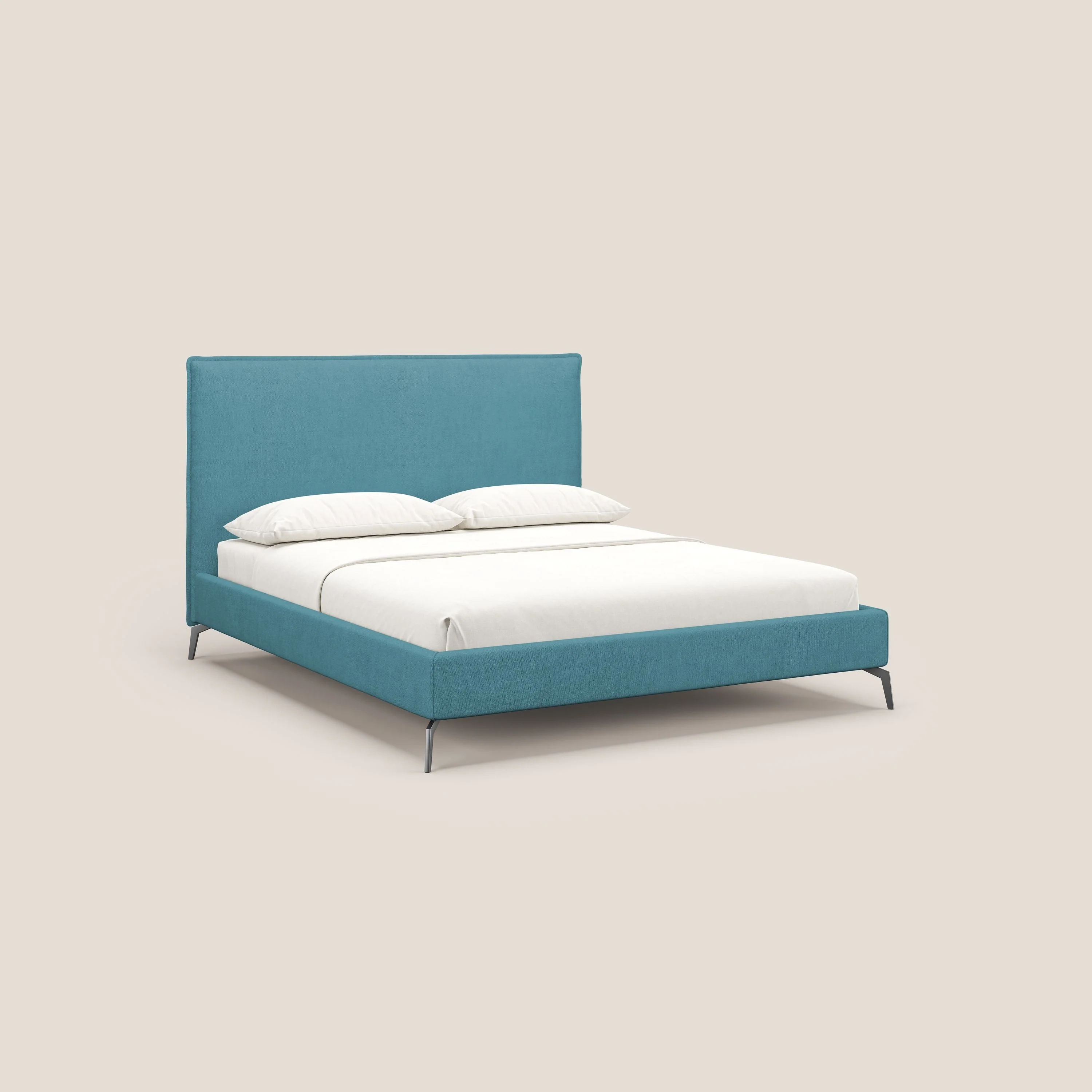 Iris lit rembourré déhoussable avec pieds noirs en tissu imperméable T02 azur