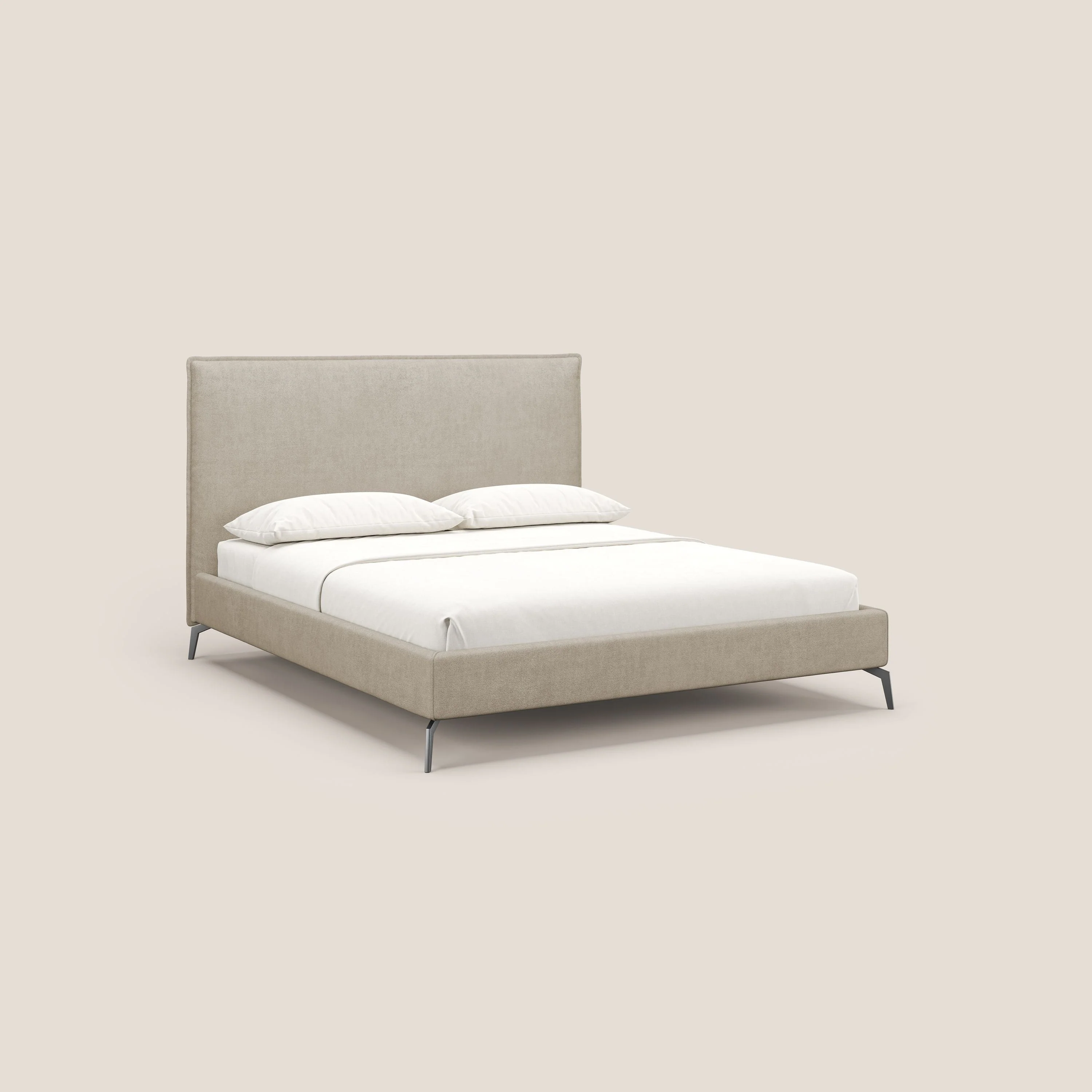 Iris lit rembourré déhoussable avec pieds noirs en tissu imperméable T02 beige