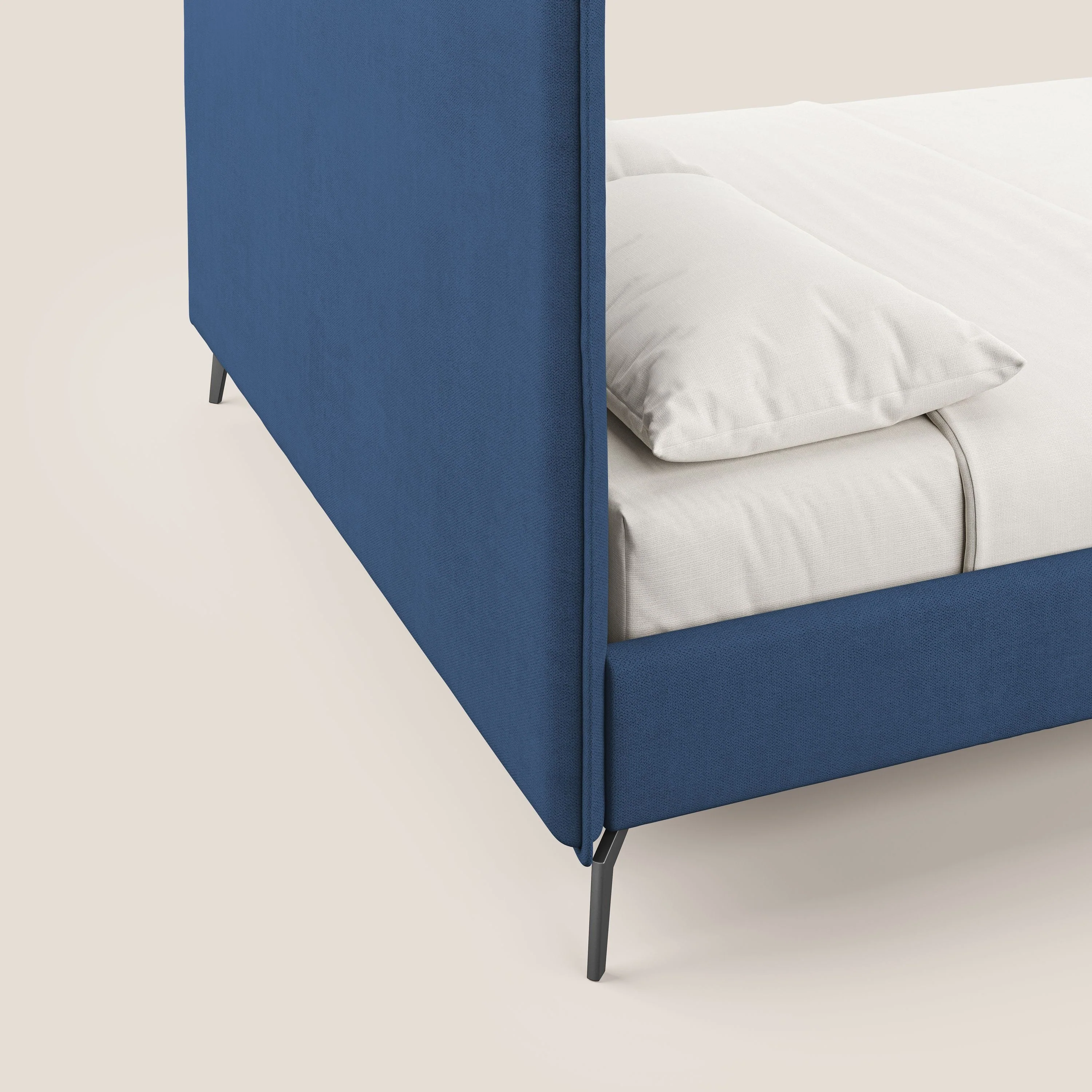 Iris lit rembourré déhoussable avec pieds noirs en tissu imperméable T02 bleu - Image 8