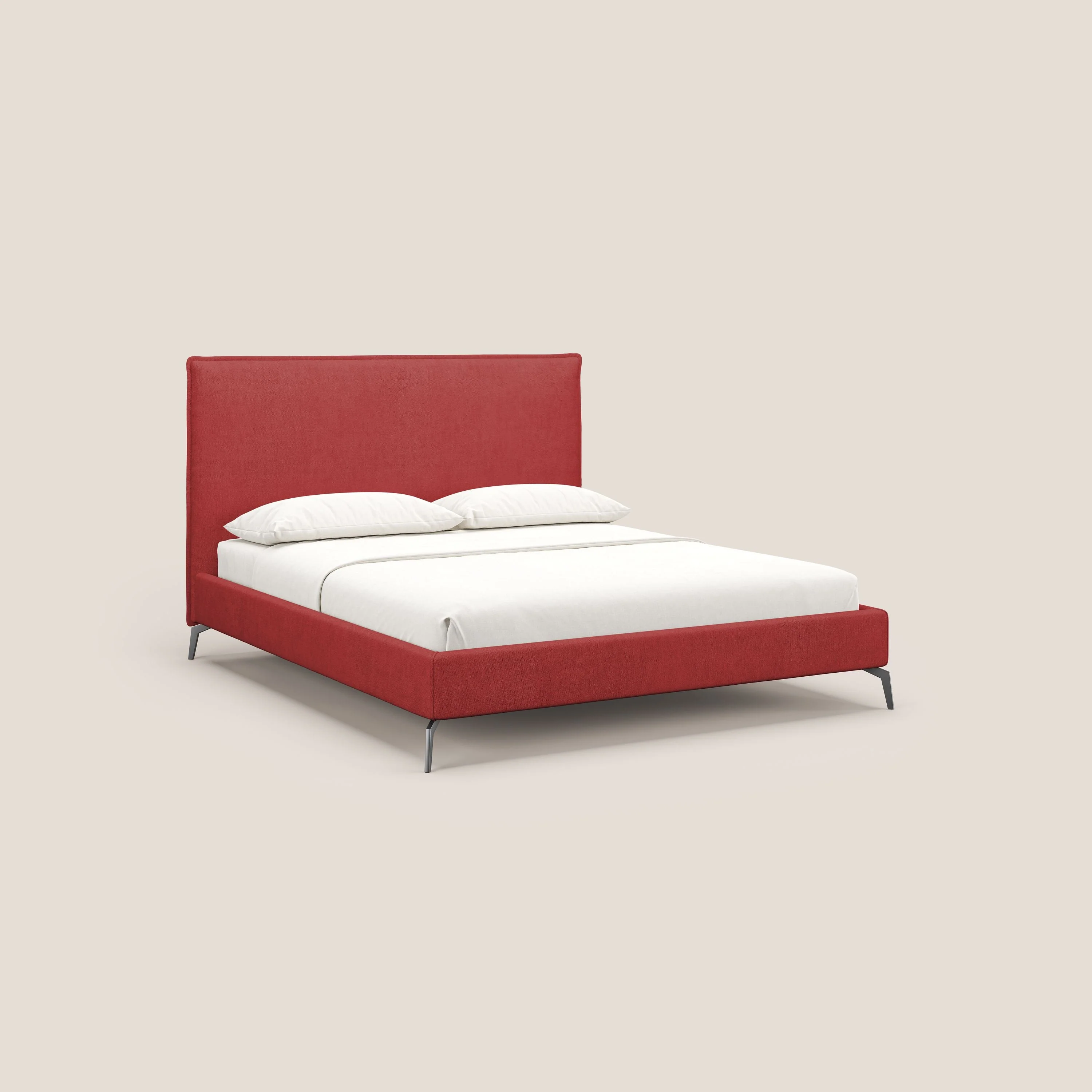 Iris lit rembourré déhoussable avec pieds noirs en tissu imperméable T02 rouge