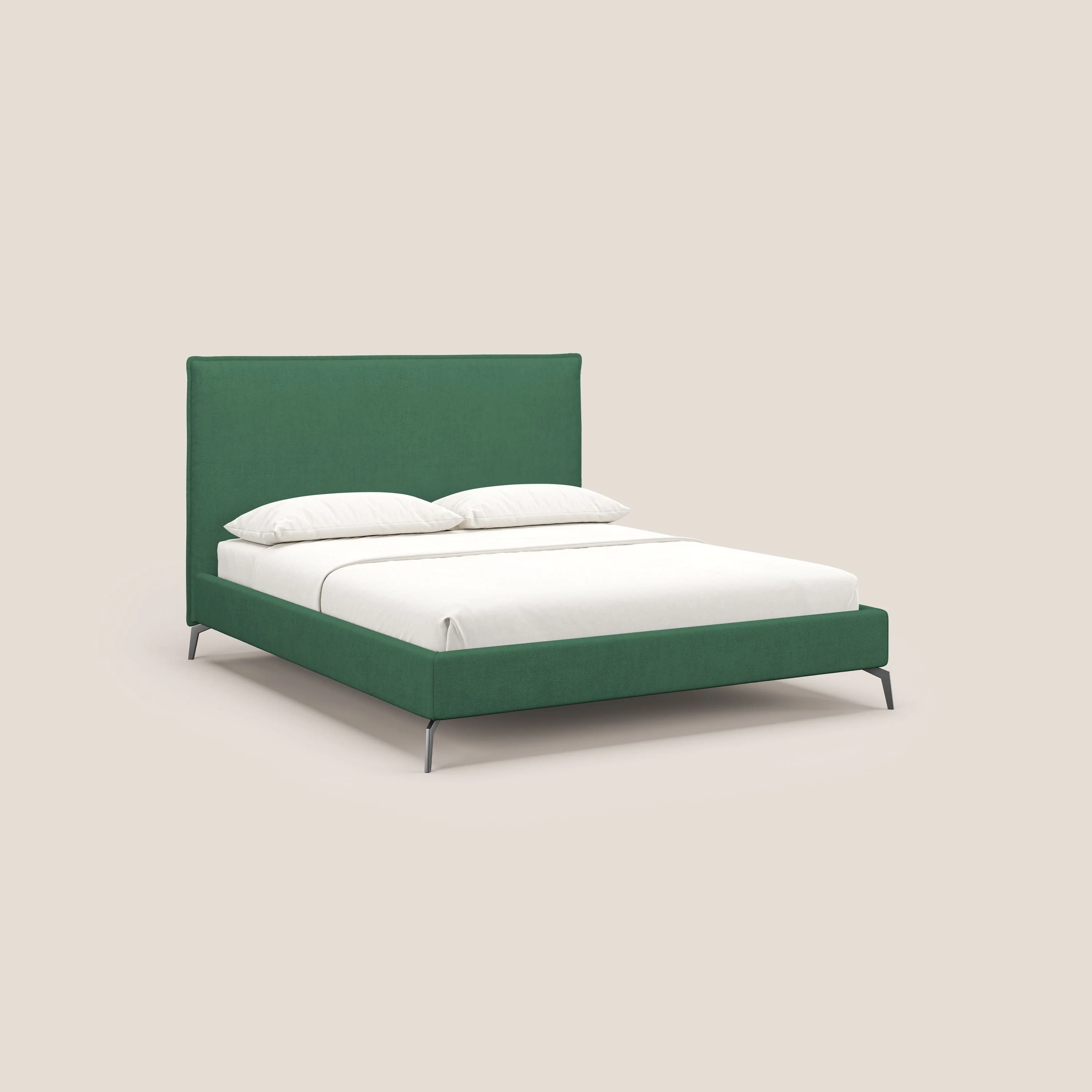 Iris lit rembourré déhoussable avec pieds noirs en tissu imperméable T02 vert