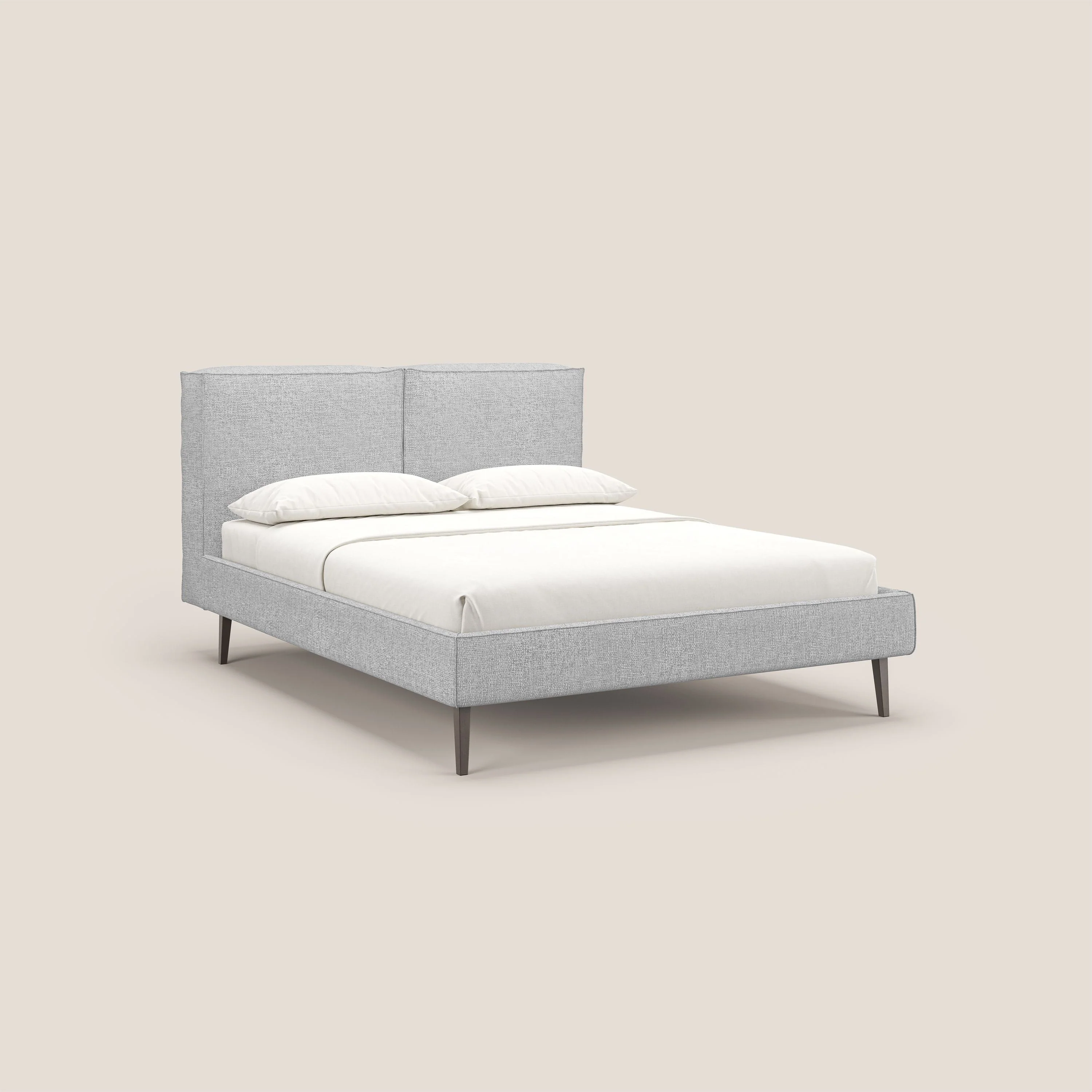 Isotta lit rembourré complètement déhoussable en tissu doux imperméable T10 gris clair