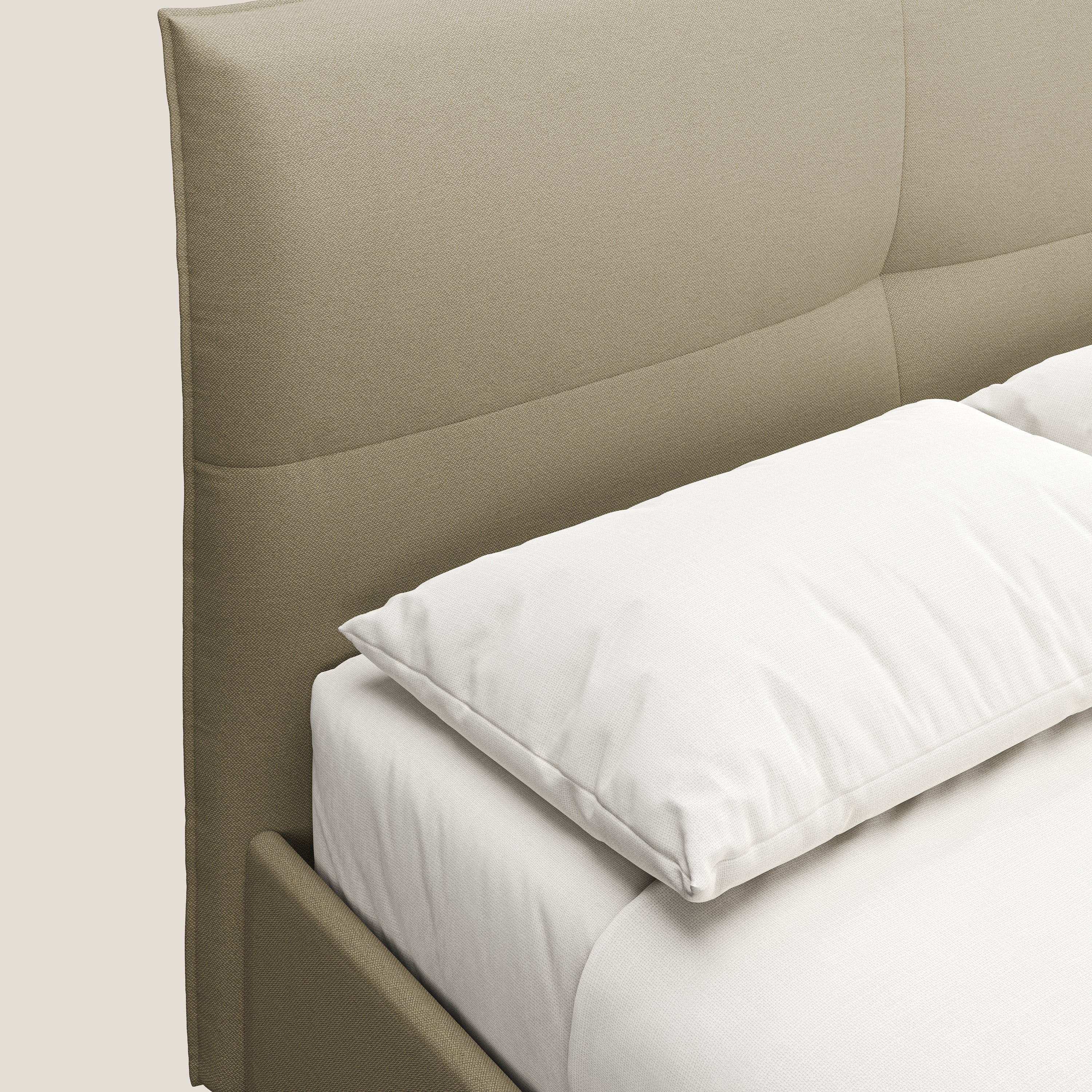 Izumi Lit rembourré avec coffre et pieds hauts en tissu détachable T05 camel - Image 6