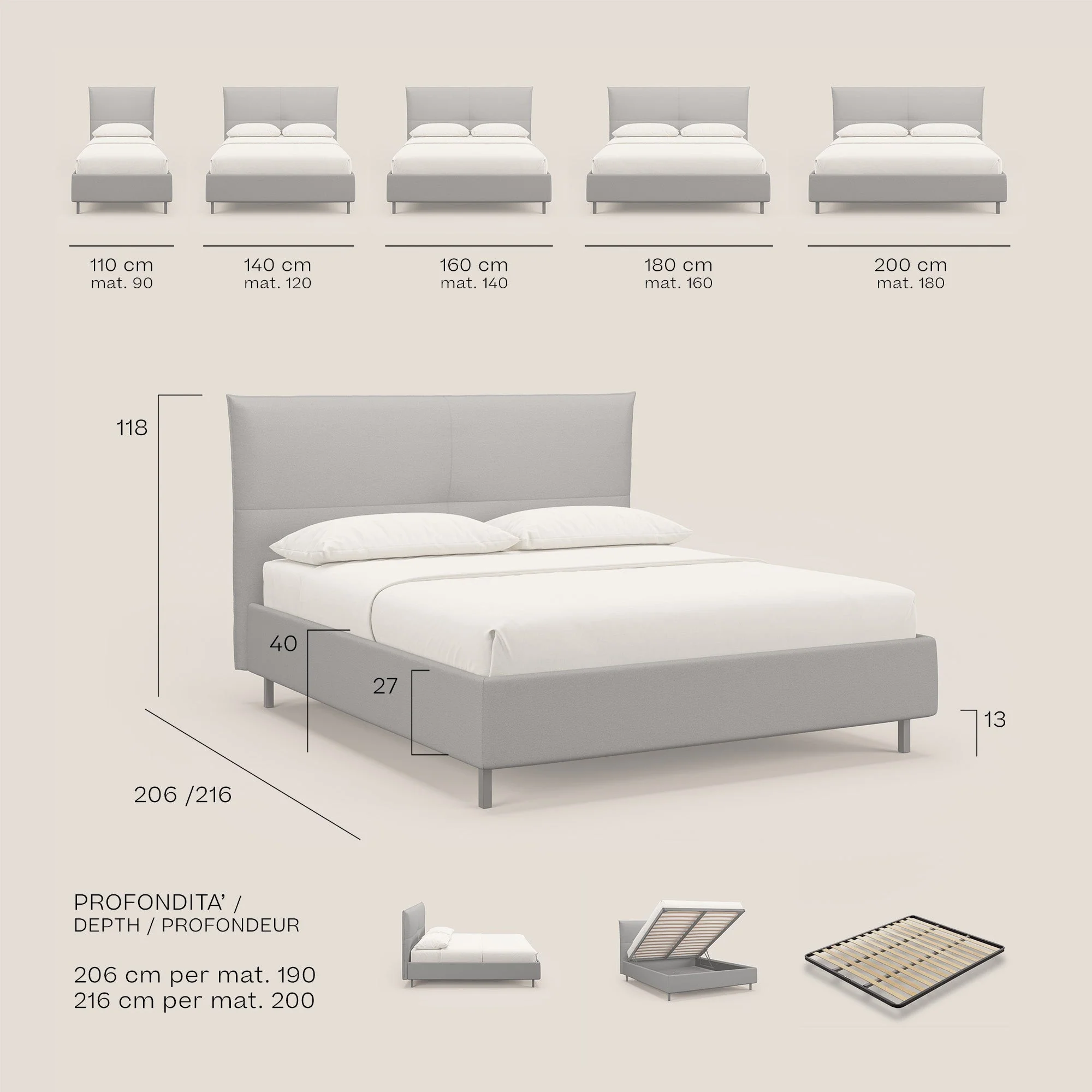 Izumi Lit rembourré avec coffre et pieds hauts en tissu détachable T05 camel - Image 9