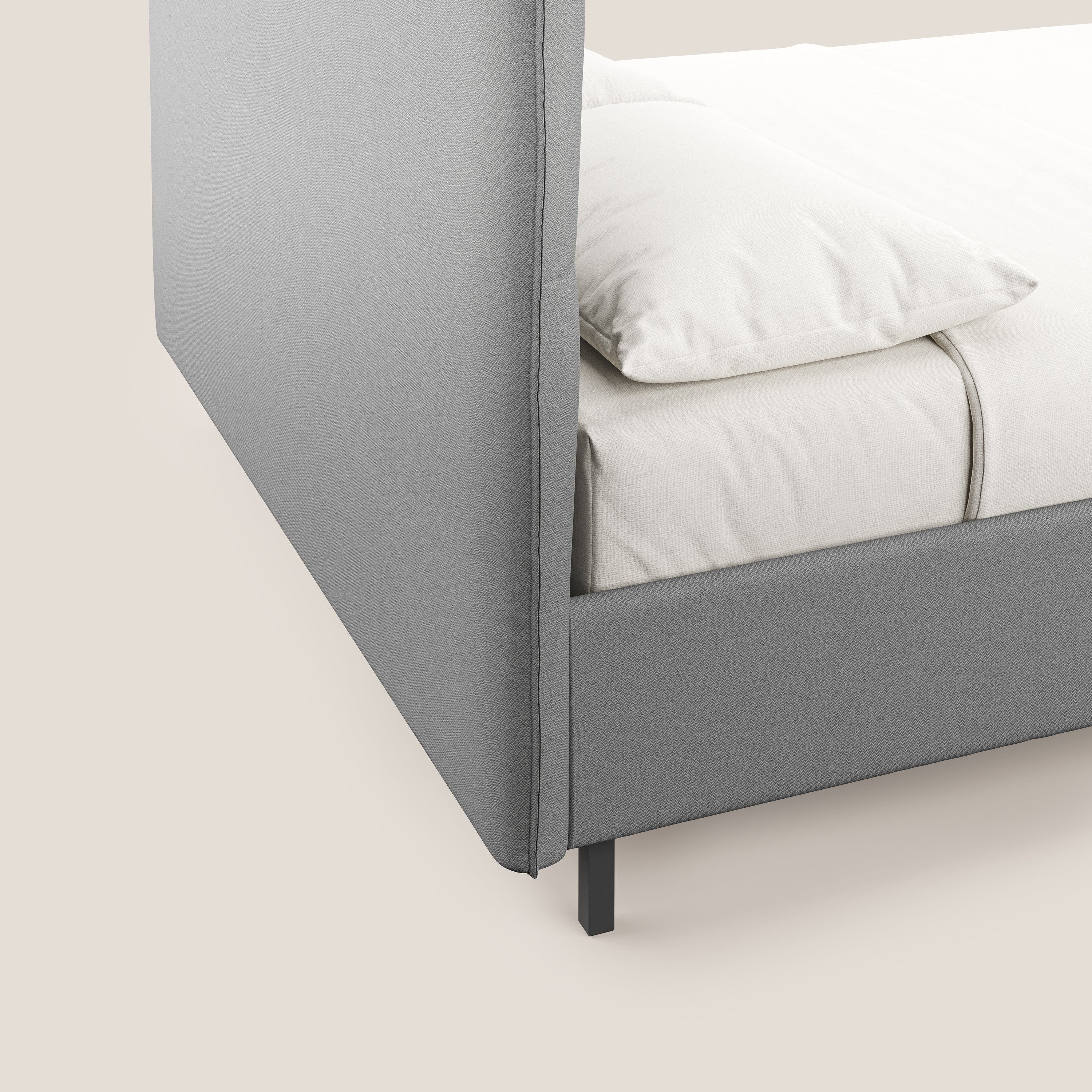 Izumi Lit rembourré avec coffre et pieds hauts en tissu détachable T05 gris - Image 7