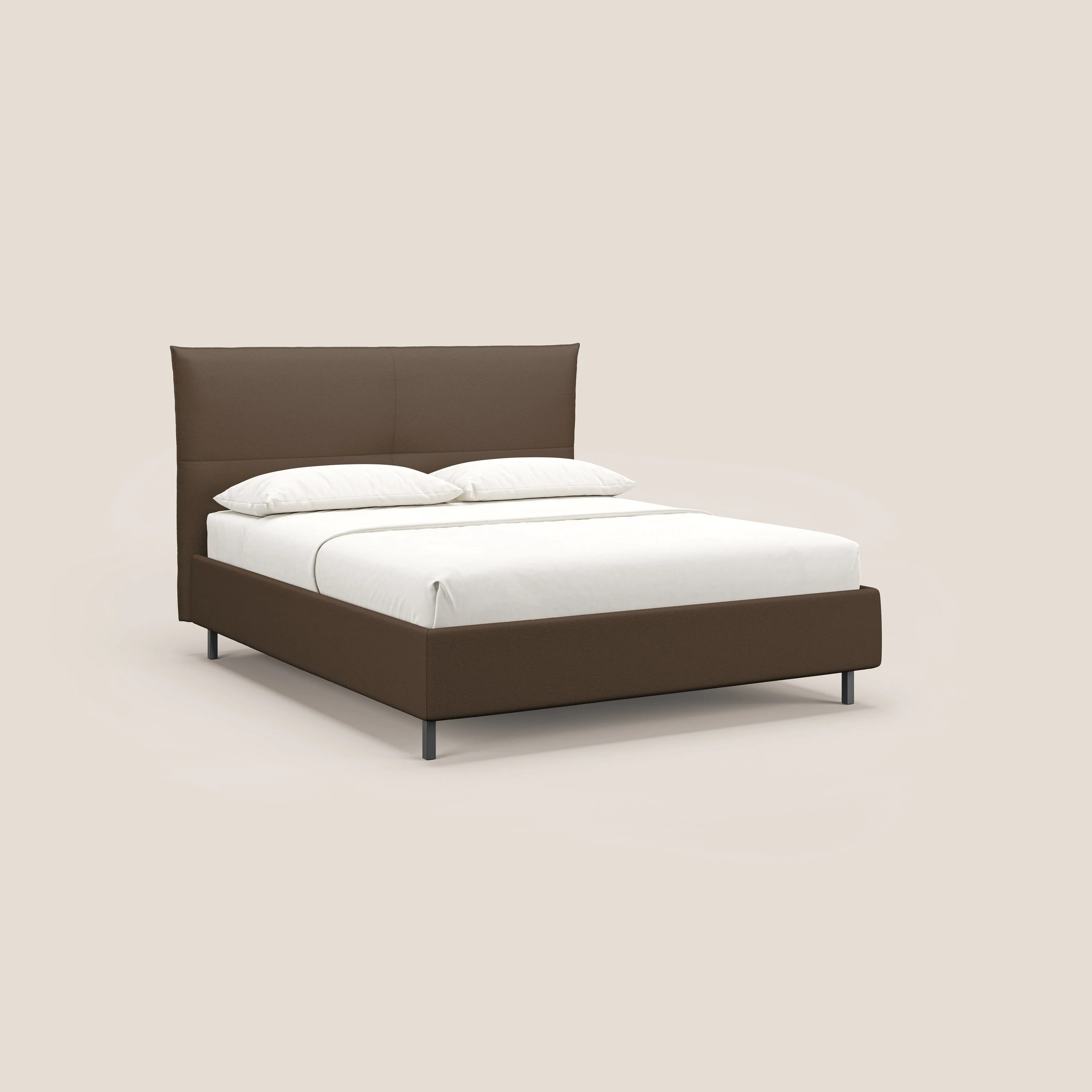 Izumi Lit rembourré avec coffre et pieds hauts en tissu détachable T05 marron