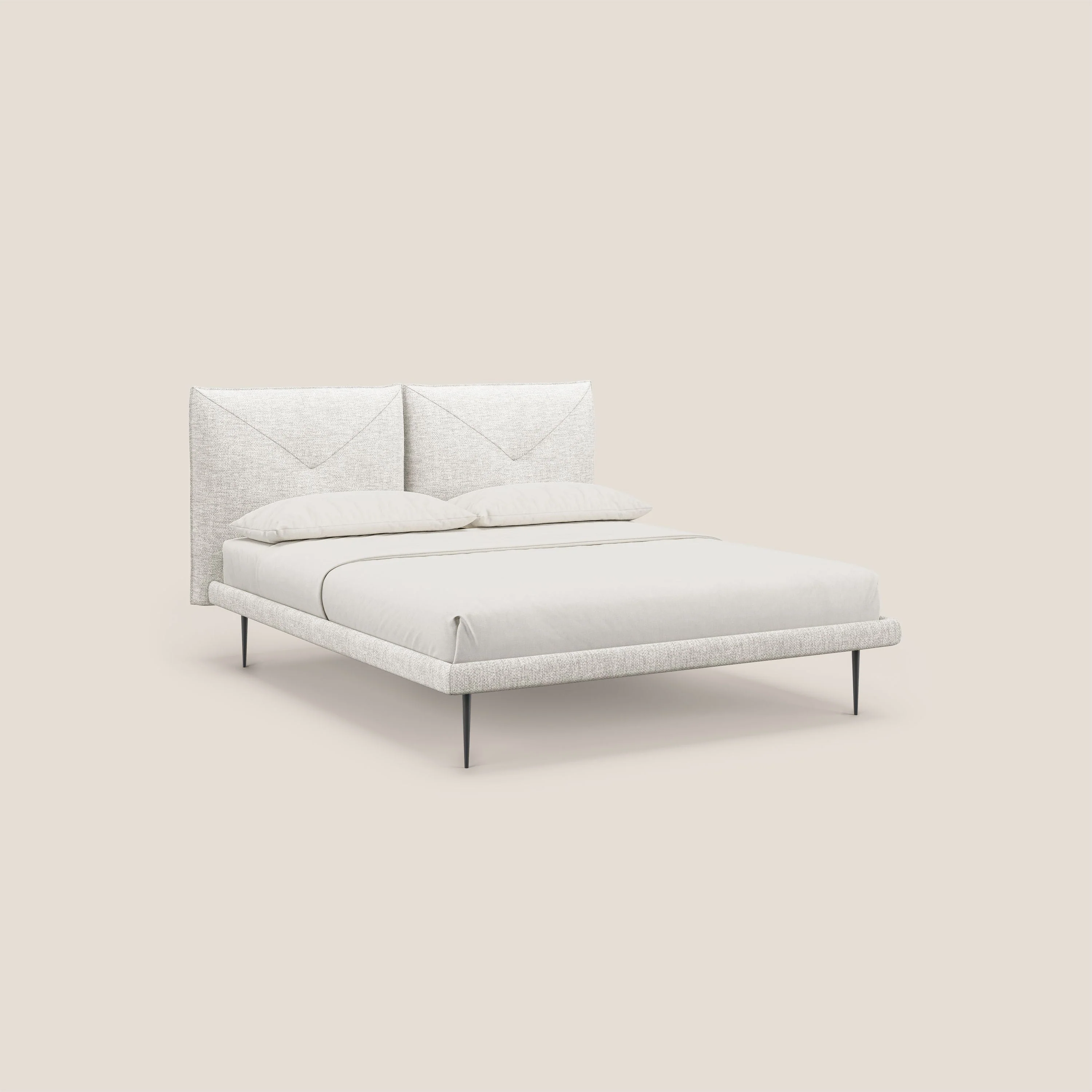 Jolie lit à double panneau et pieds hauts en métal en tissu détachable T18 blanc
