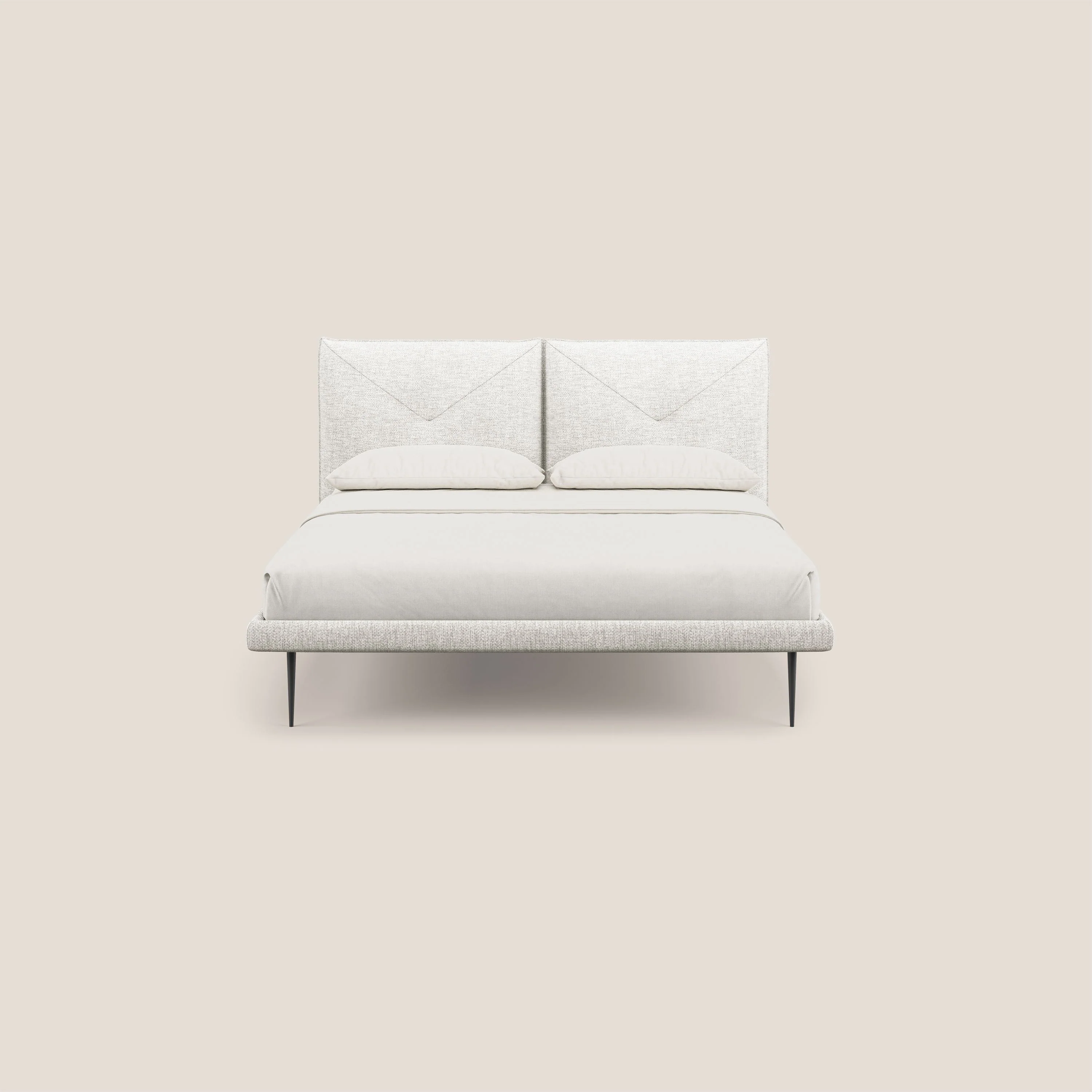 Jolie lit à double panneau et pieds hauts en métal en tissu détachable T18 blanc - Image 2