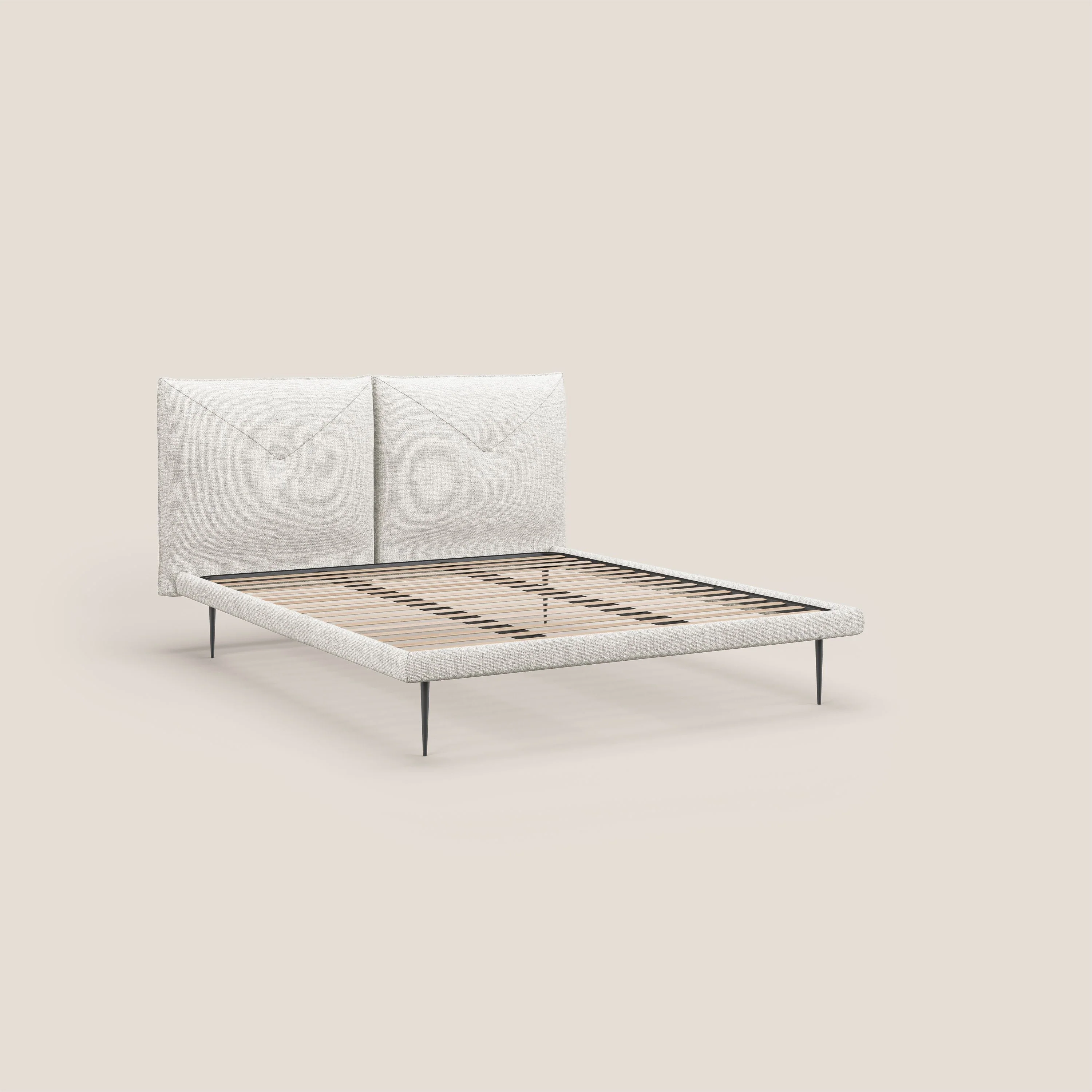 Jolie lit à double panneau et pieds hauts en métal en tissu détachable T18 blanc - Image 7