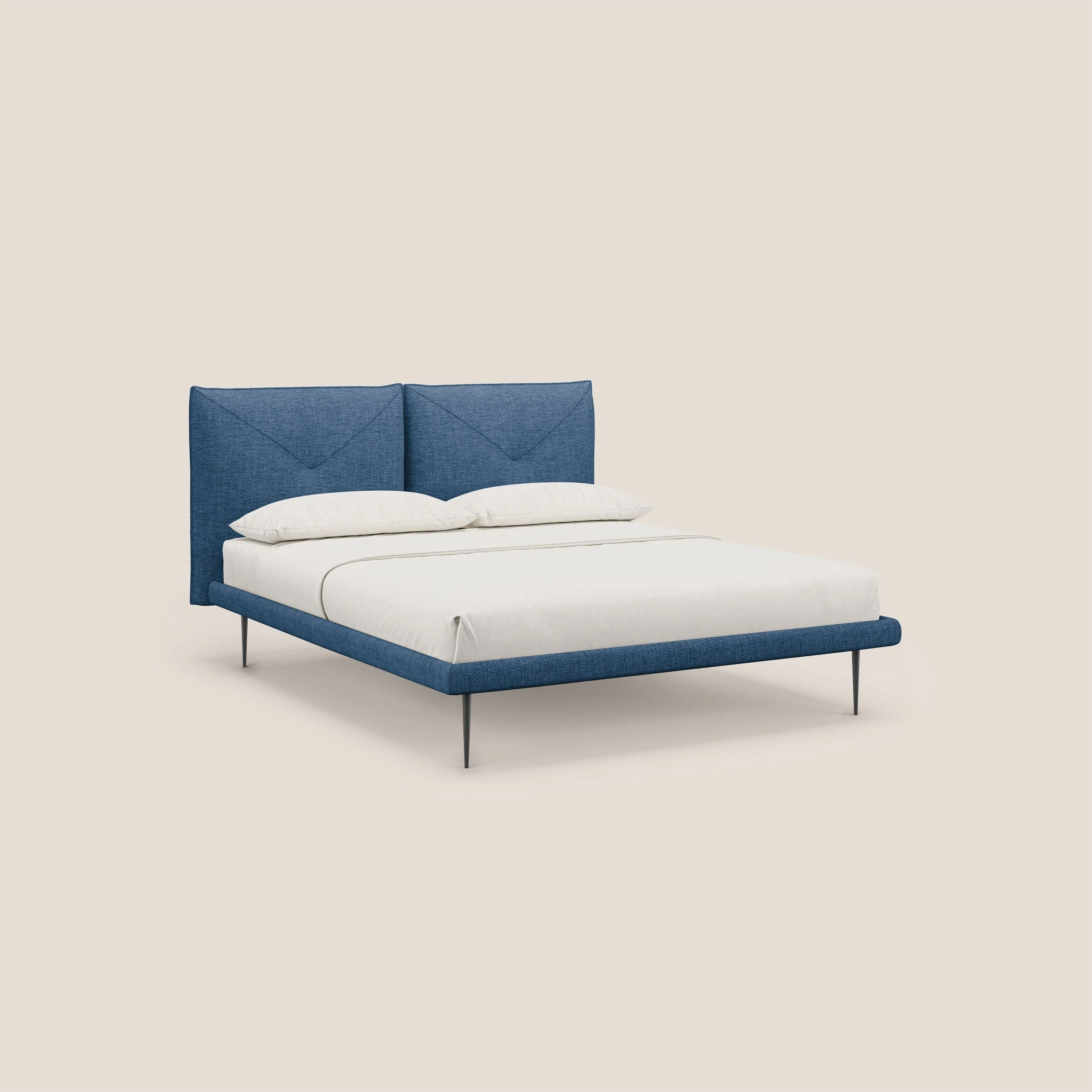 Jolie lit à double panneau et pieds hauts en métal en tissu détachable T18 bleu
