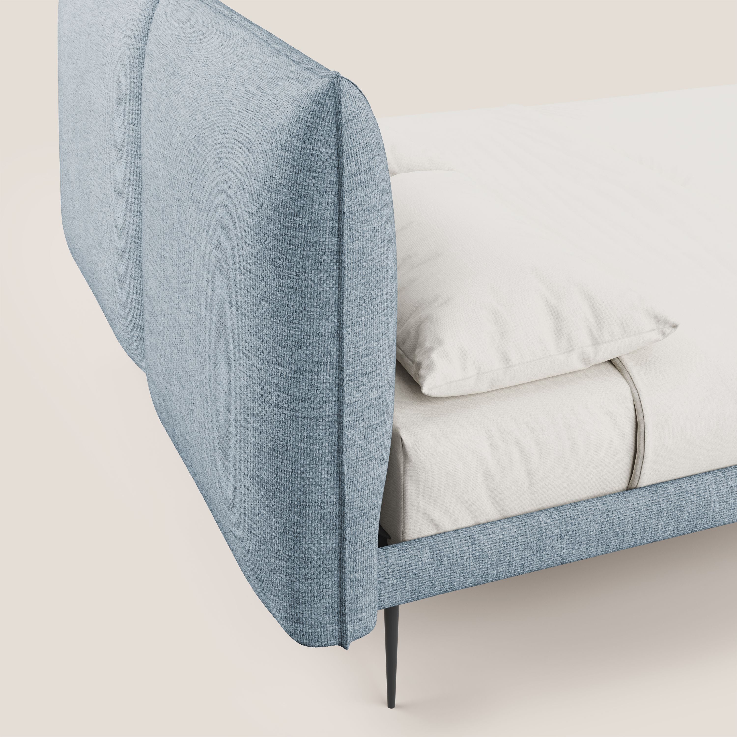 Jolie lit à double panneau et pieds hauts en métal en tissu détachable T18 bleu clair - Image 6