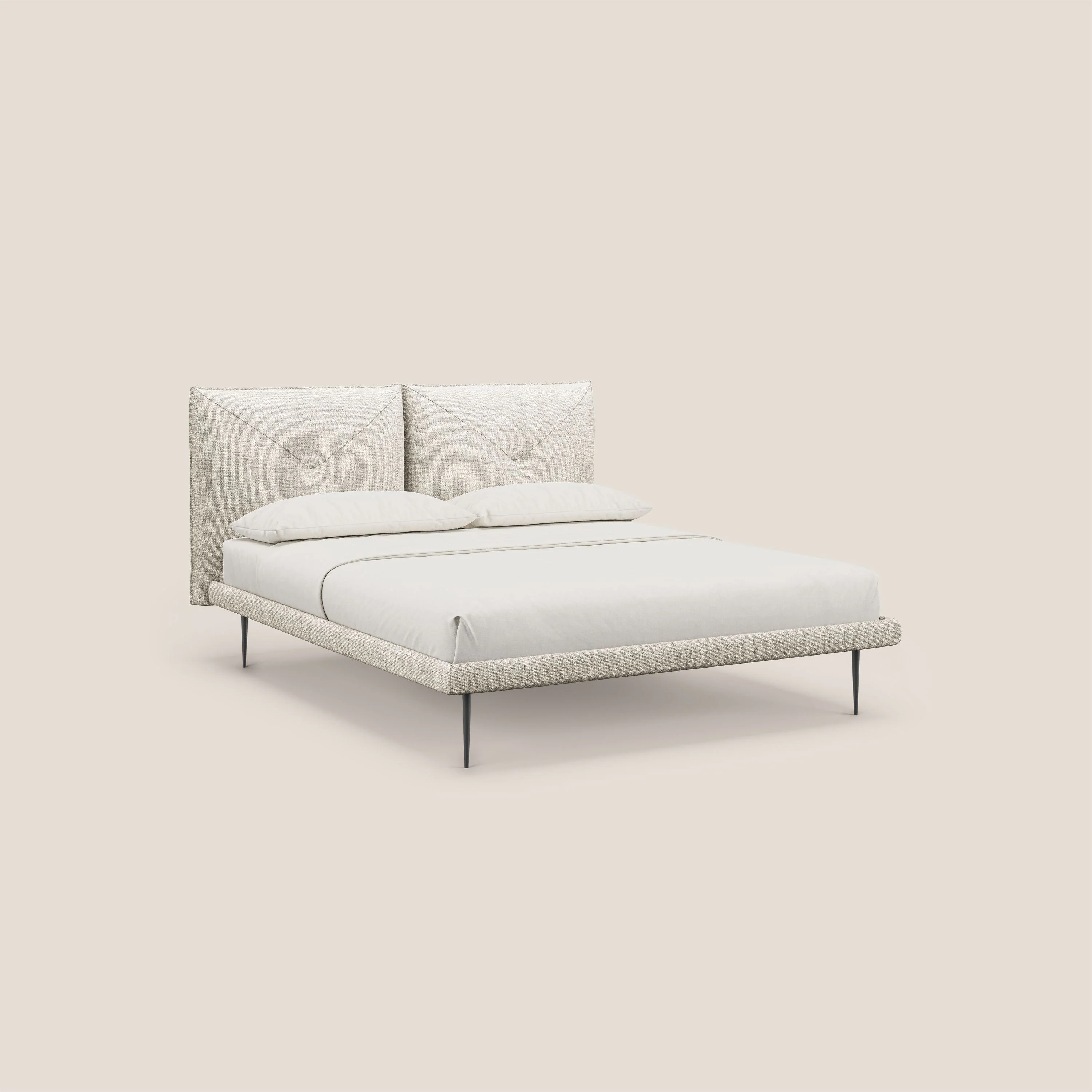 Jolie lit à double panneau et pieds hauts en métal en tissu détachable T18 crème