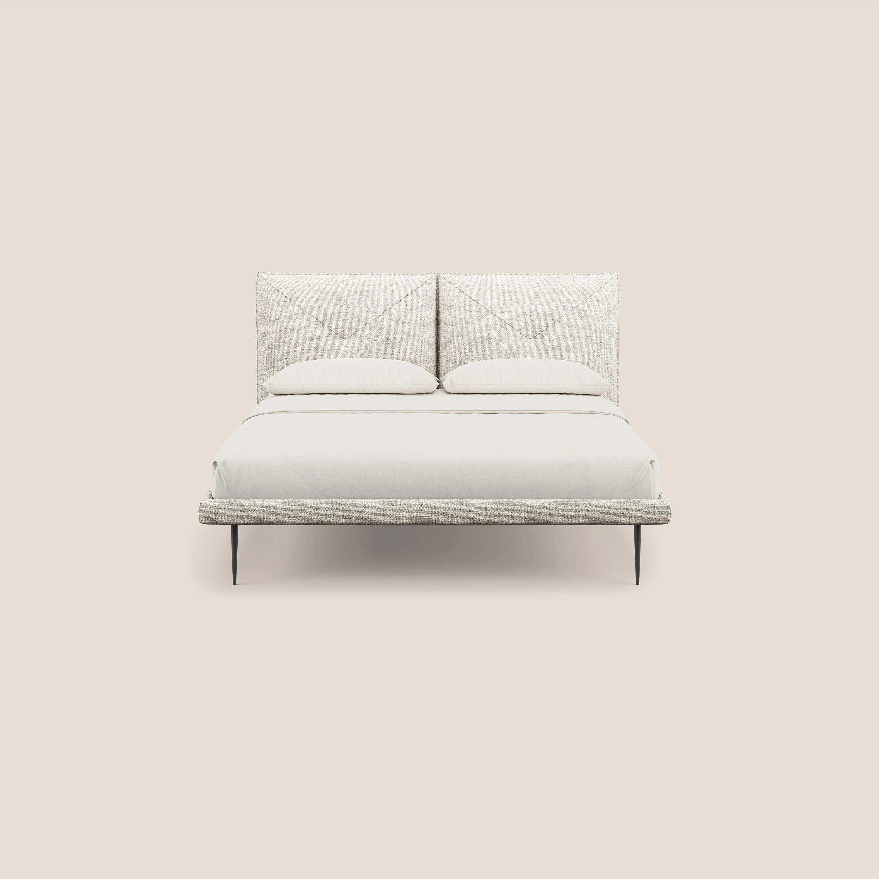 Jolie lit à double panneau et pieds hauts en métal en tissu détachable T18 crème - Image 2