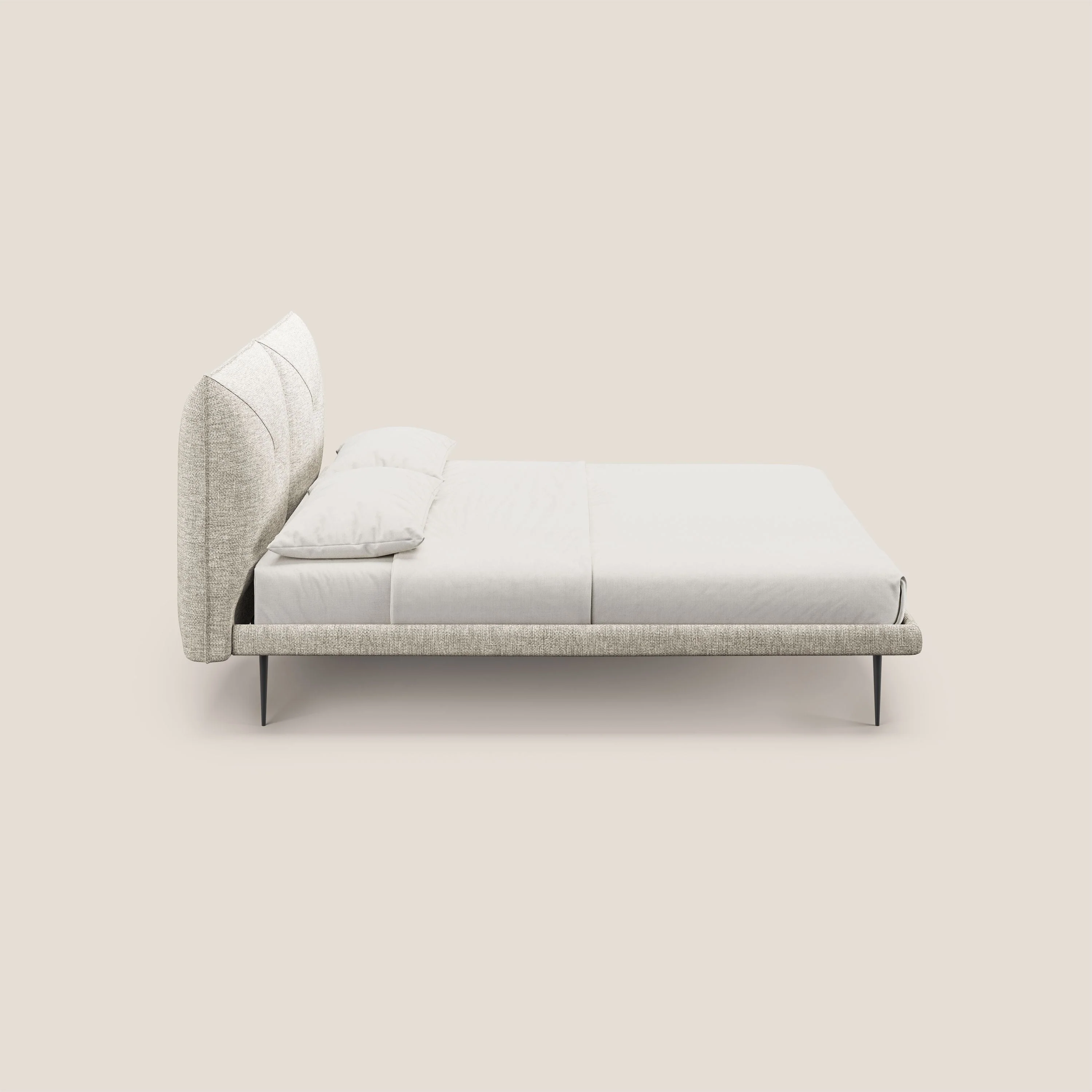 Jolie lit à double panneau et pieds hauts en métal en tissu détachable T18 crème - Image 3