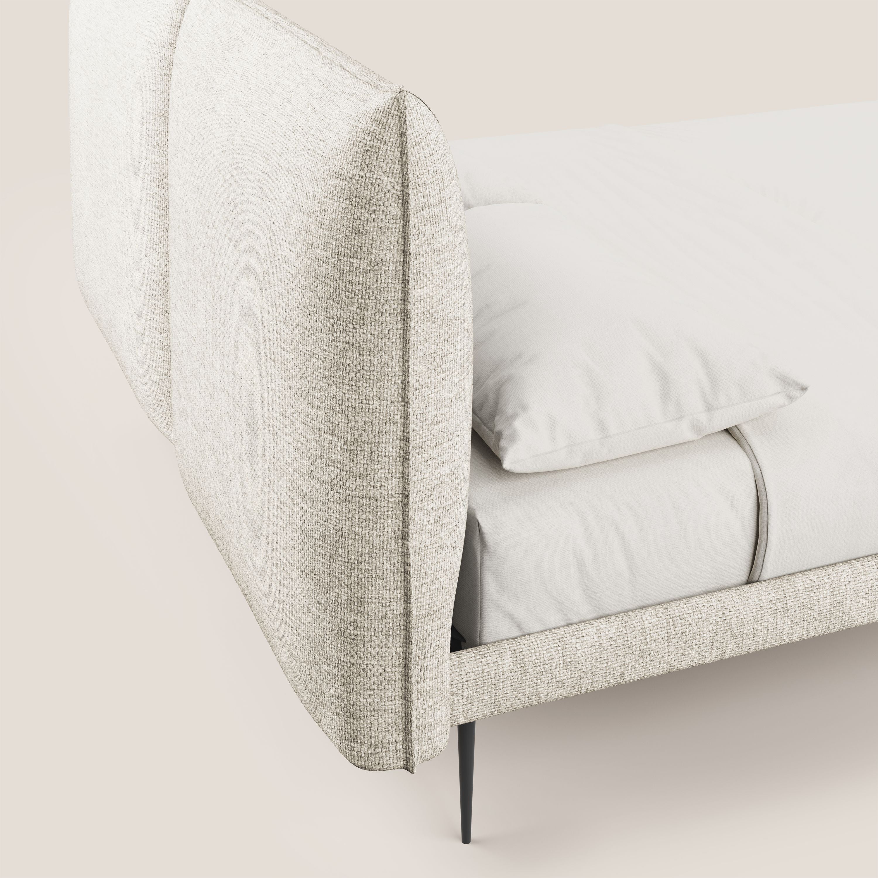 Jolie lit à double panneau et pieds hauts en métal en tissu détachable T18 crème - Image 6