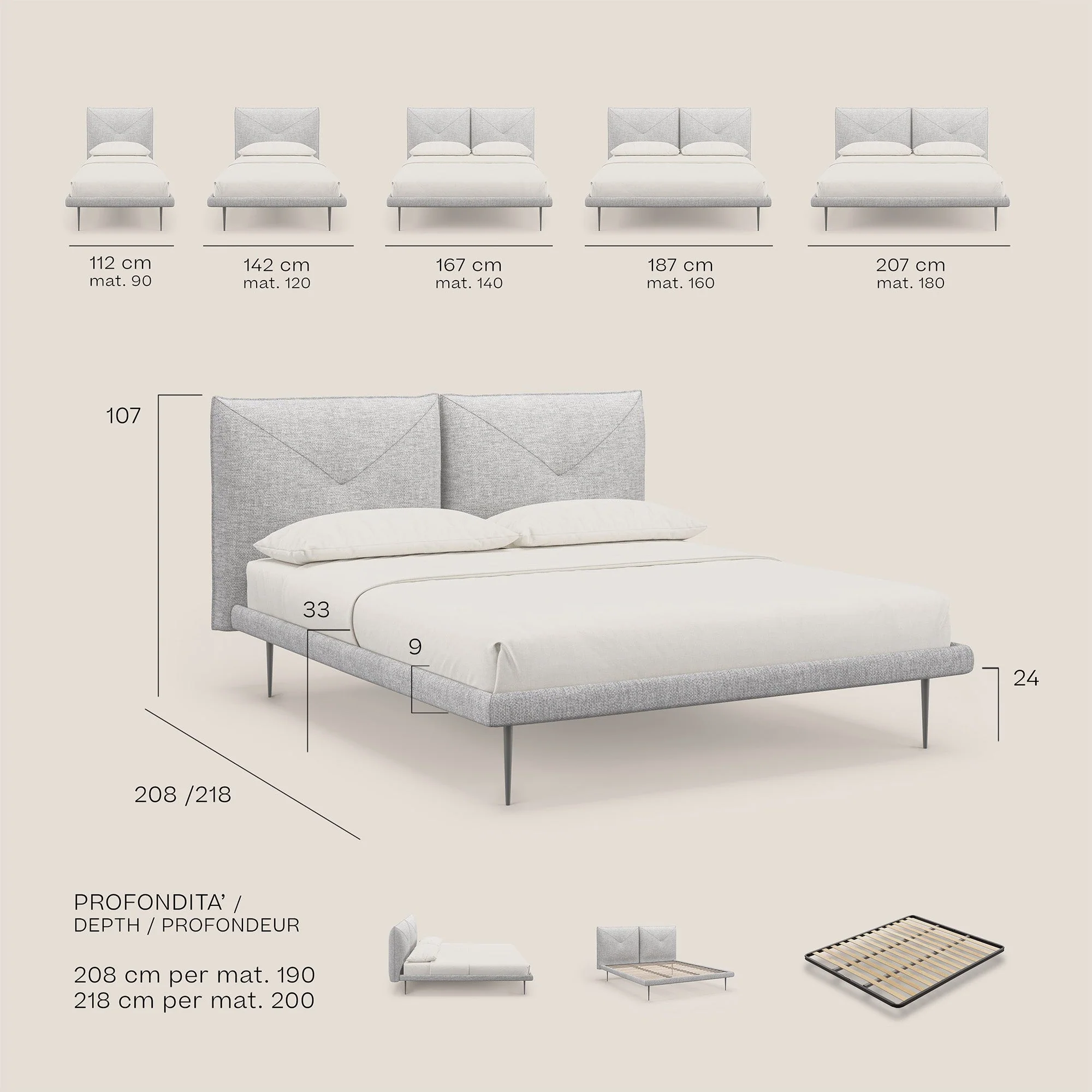 Jolie lit à double panneau et pieds hauts en métal en tissu détachable T18 crème - Image 9