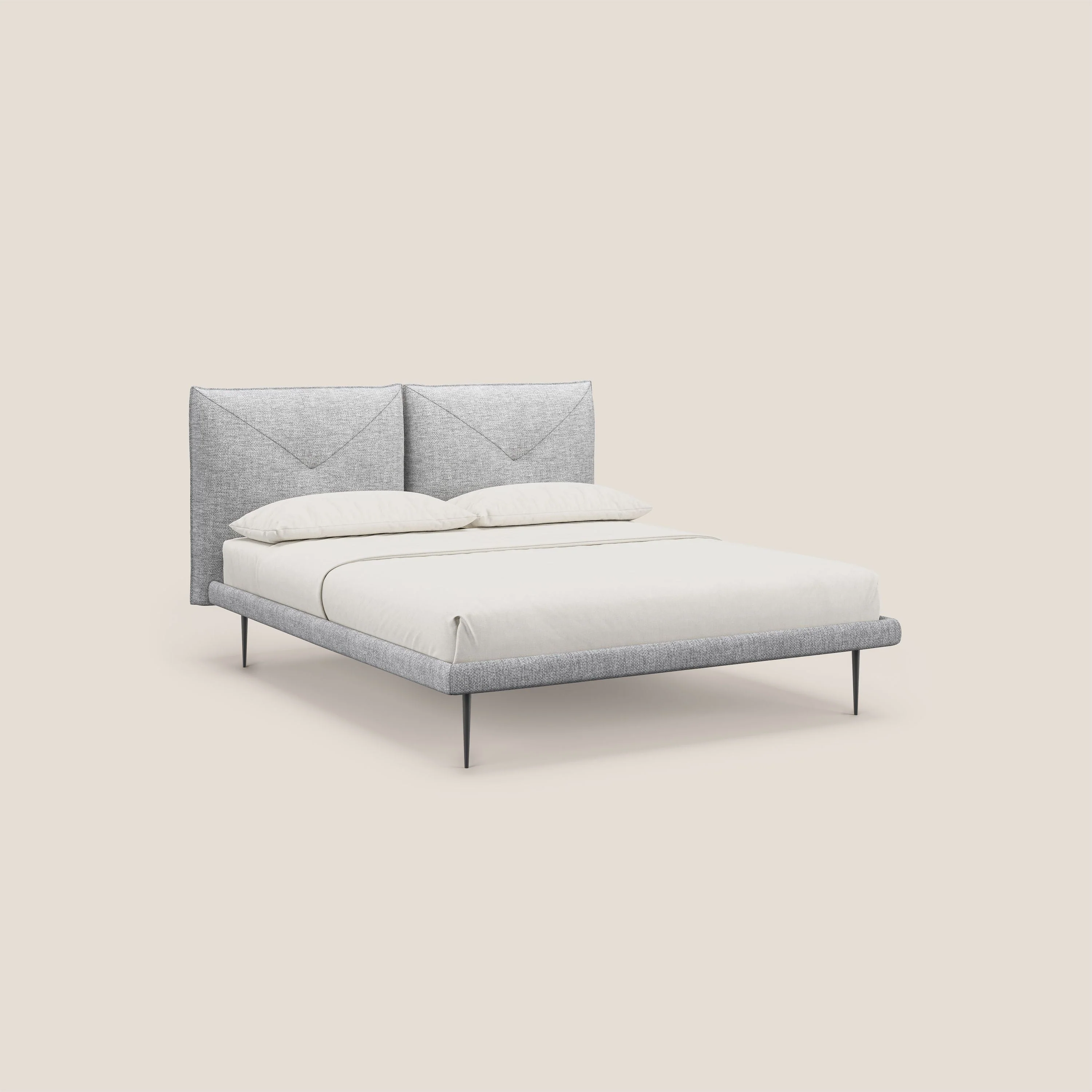 Jolie lit à double panneau et pieds hauts en métal en tissu détachable T18 gris