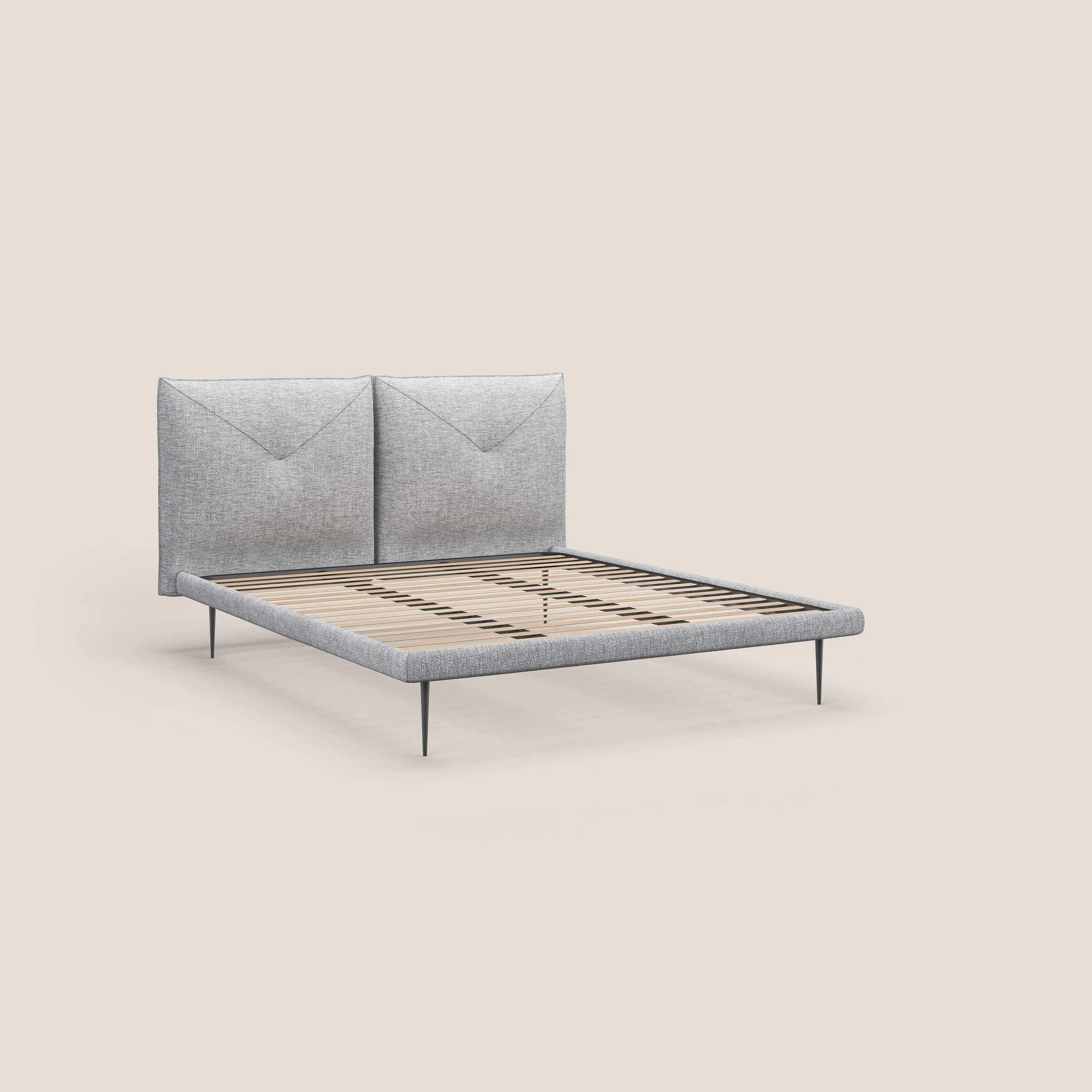 Jolie lit à double panneau et pieds hauts en métal en tissu détachable T18 gris - Image 7