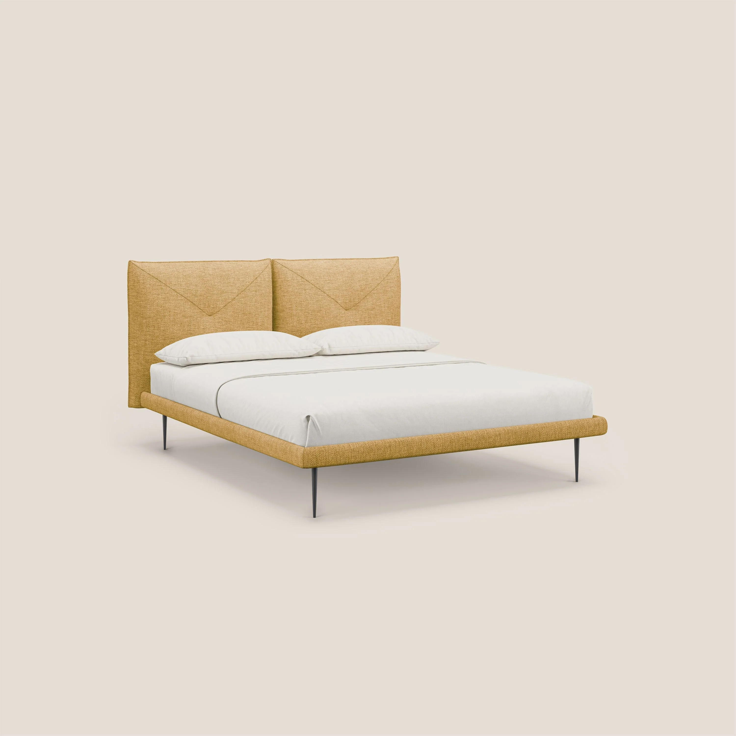 Jolie lit à double panneau et pieds hauts en métal en tissu détachable T18 jaune