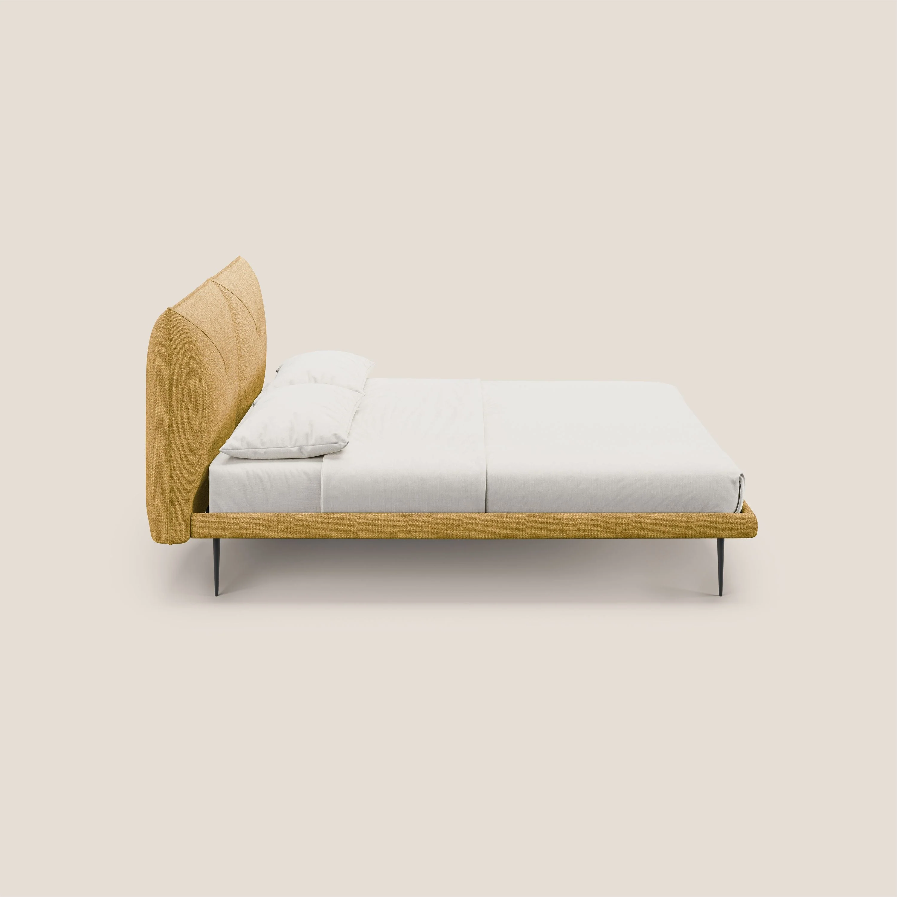 Jolie lit à double panneau et pieds hauts en métal en tissu détachable T18 jaune - Image 3