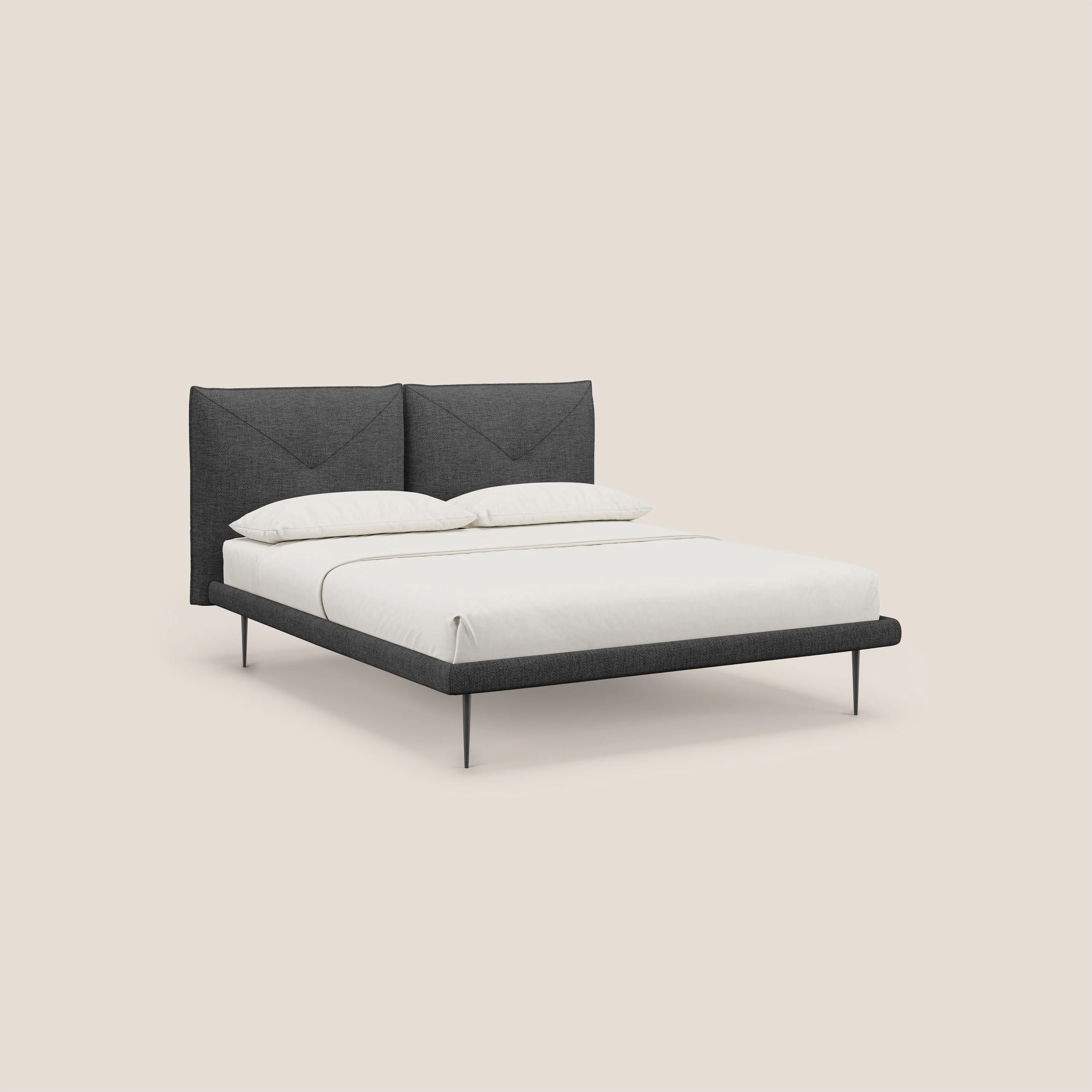 Jolie lit à double panneau et pieds hauts en métal en tissu détachable T18 noir