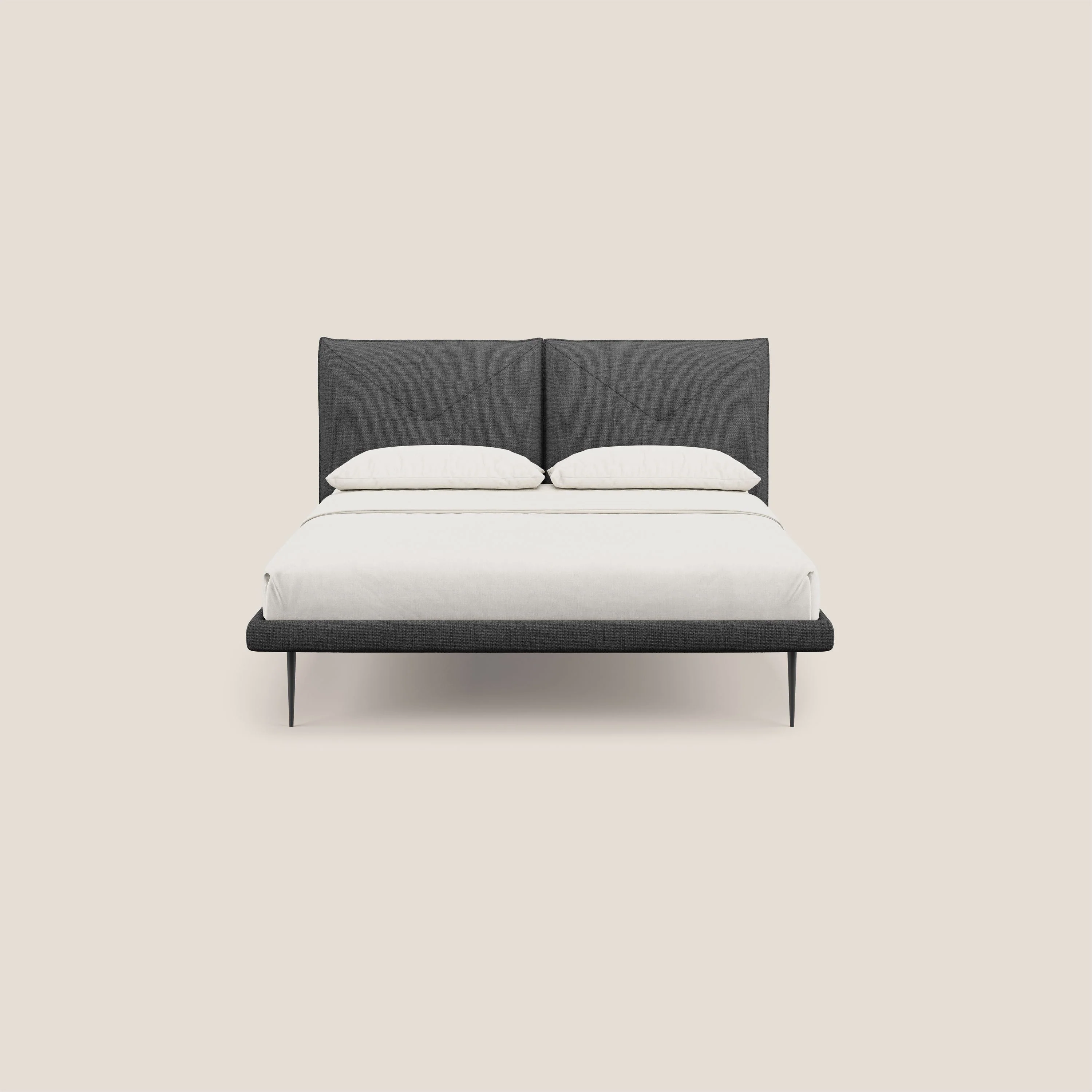 Jolie lit à double panneau et pieds hauts en métal en tissu détachable T18 noir - Image 2