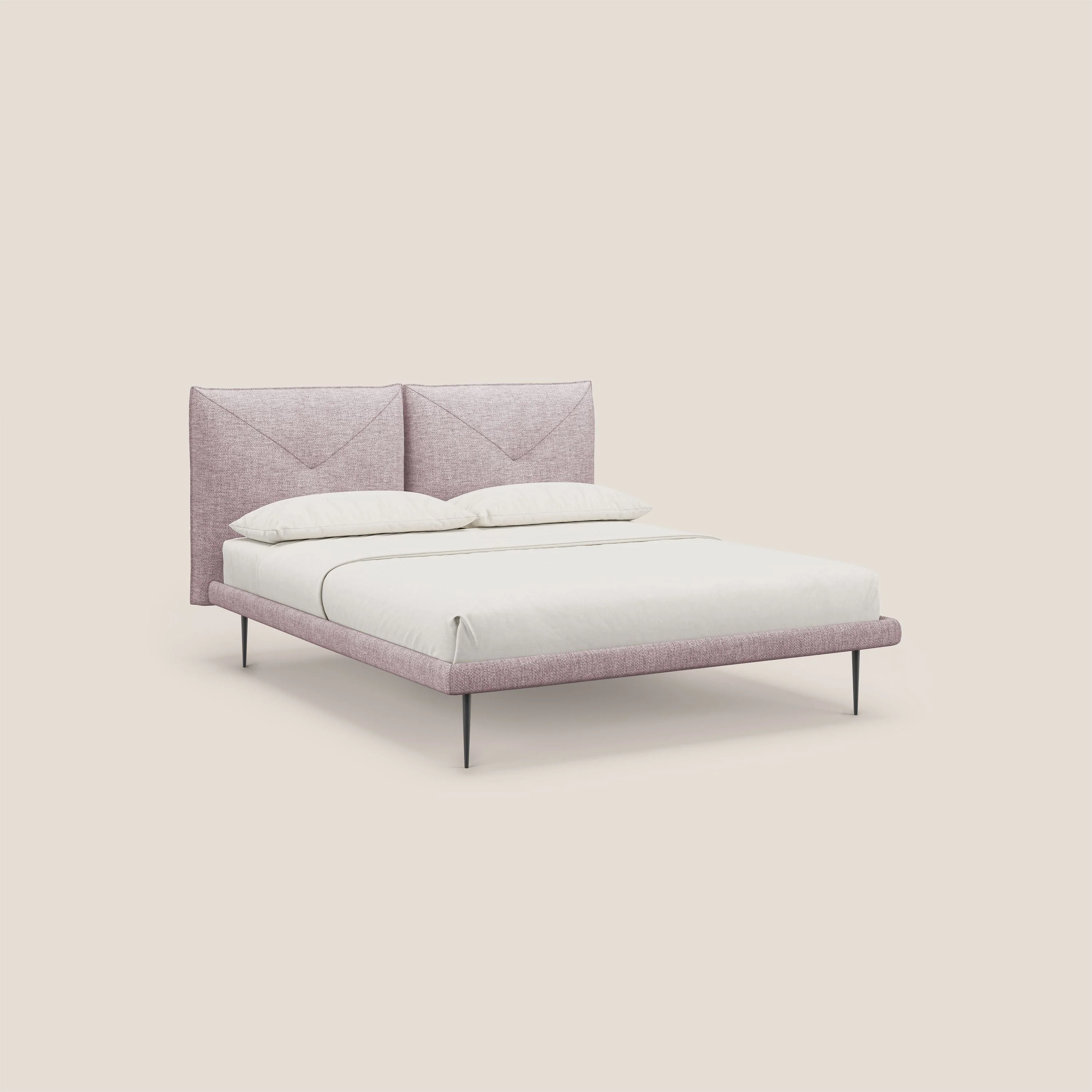 Jolie lit à double panneau et pieds hauts en métal en tissu détachable T18 rose