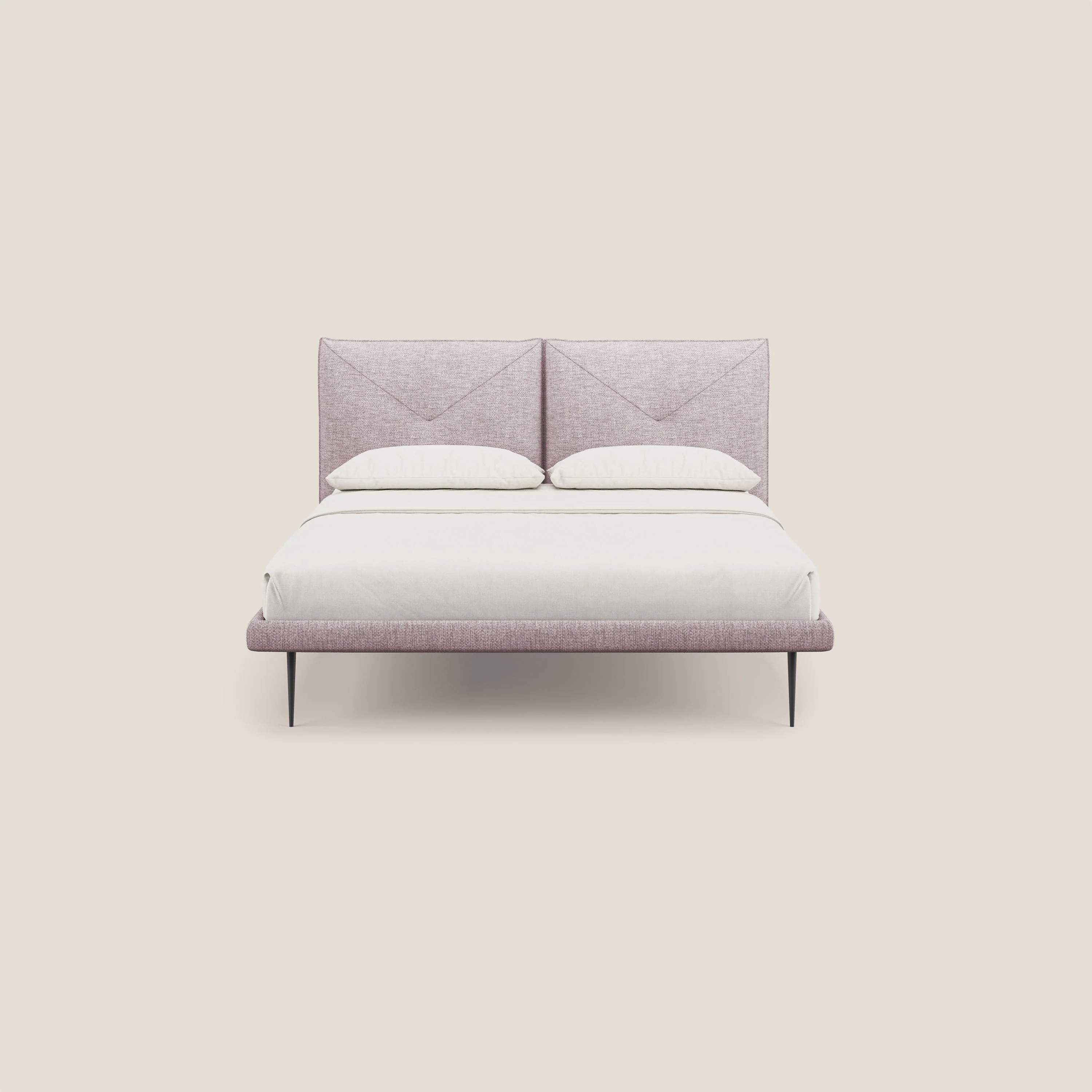 Jolie lit à double panneau et pieds hauts en métal en tissu détachable T18 rose - Image 2
