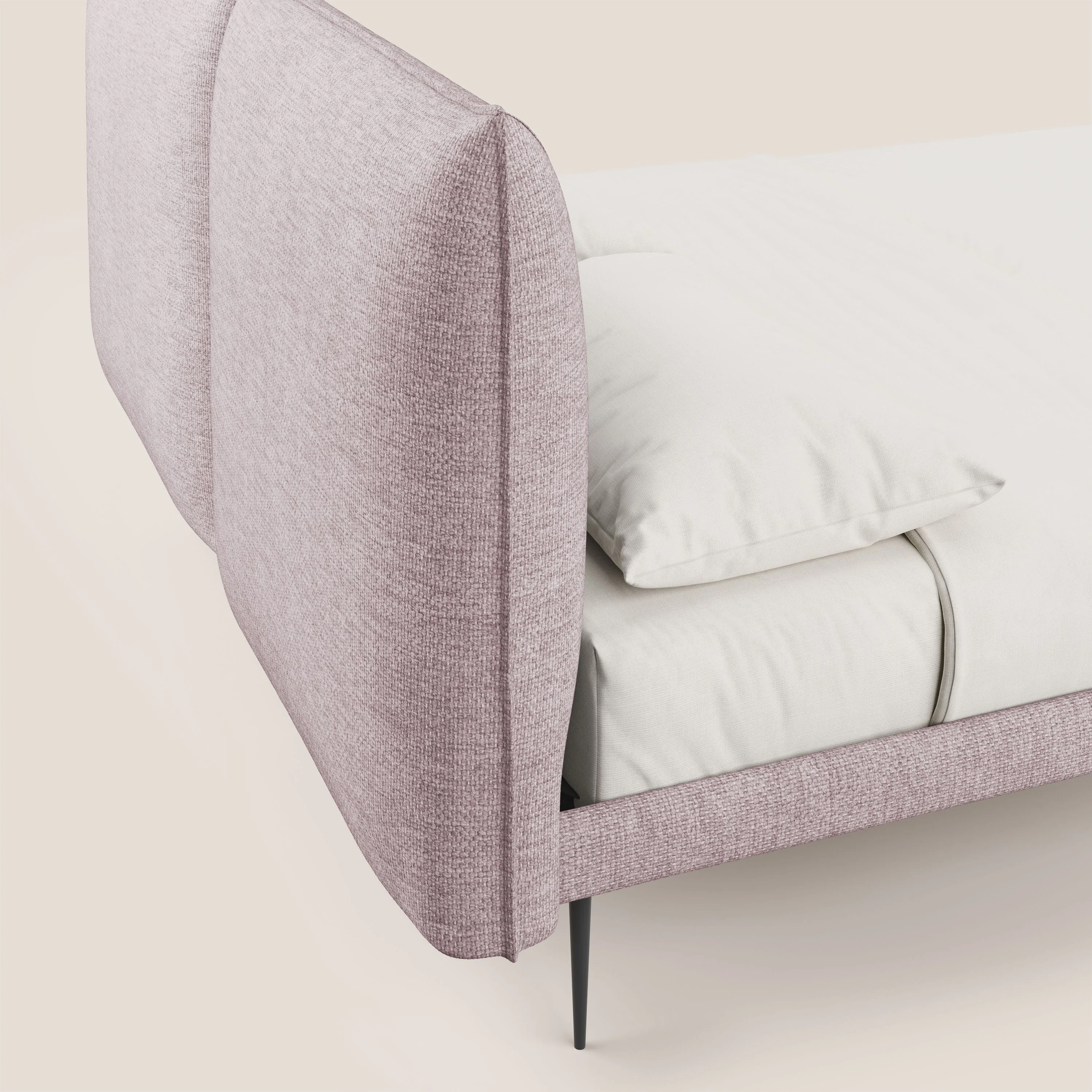 Jolie lit à double panneau et pieds hauts en métal en tissu détachable T18 rose - Image 6