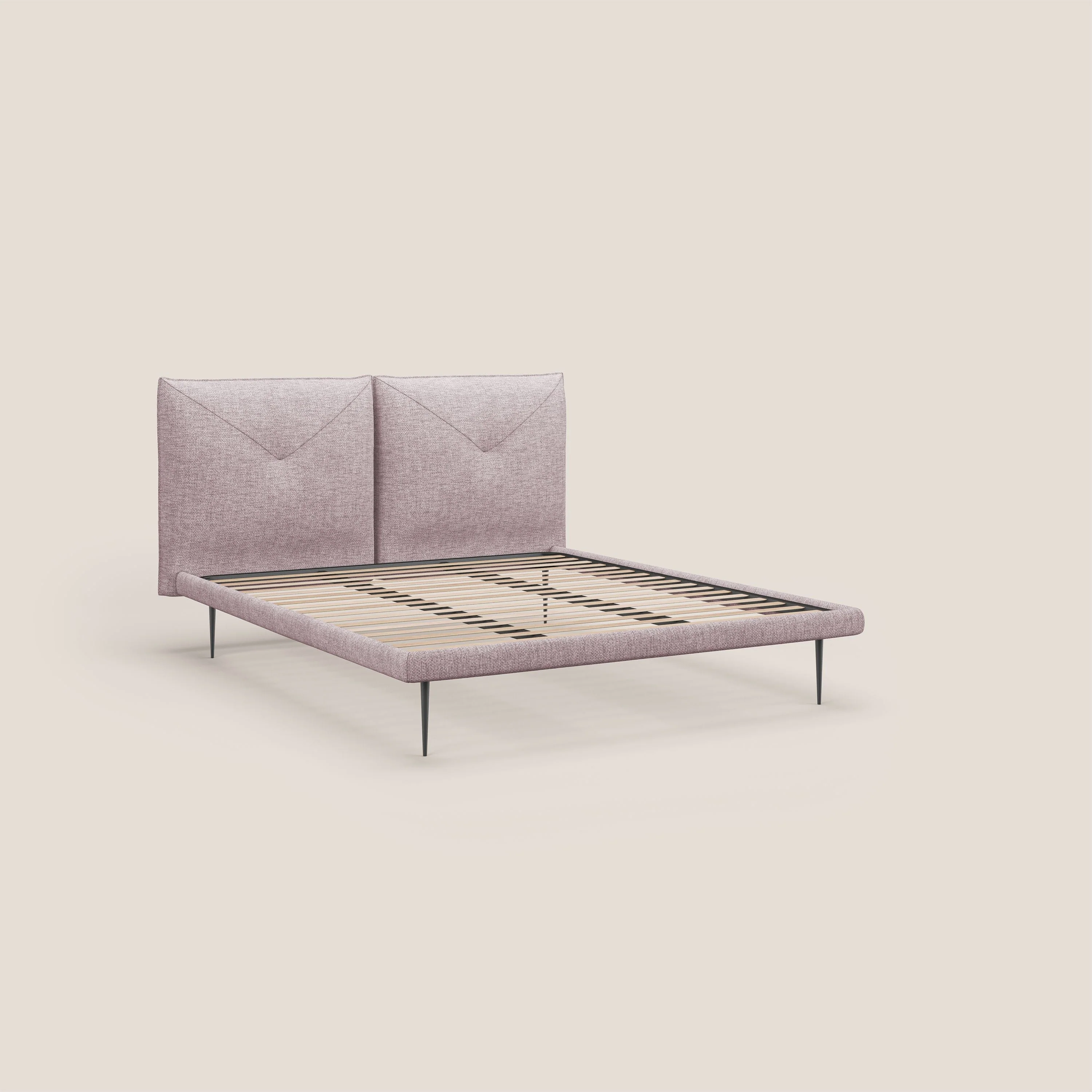 Jolie lit à double panneau et pieds hauts en métal en tissu détachable T18 rose - Image 7