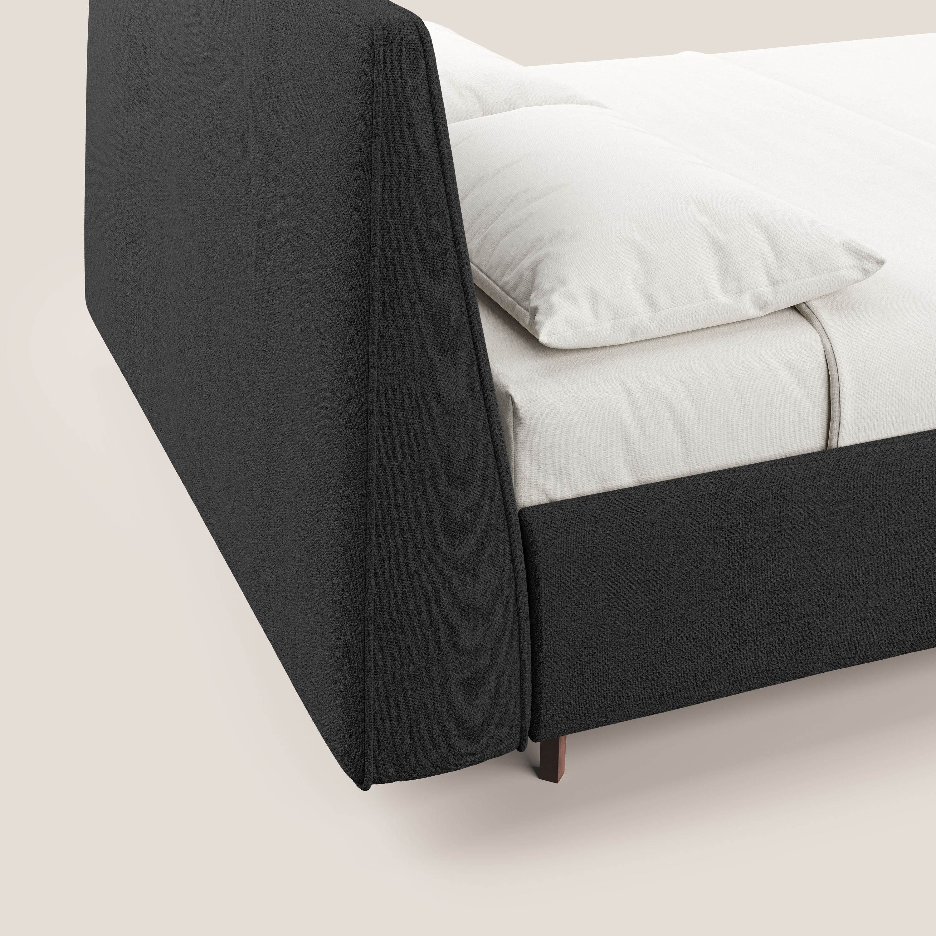 Justin lit rembourré avec coffre et déhoussable en tissu flammé imperméable T03 anthracite - Image 4