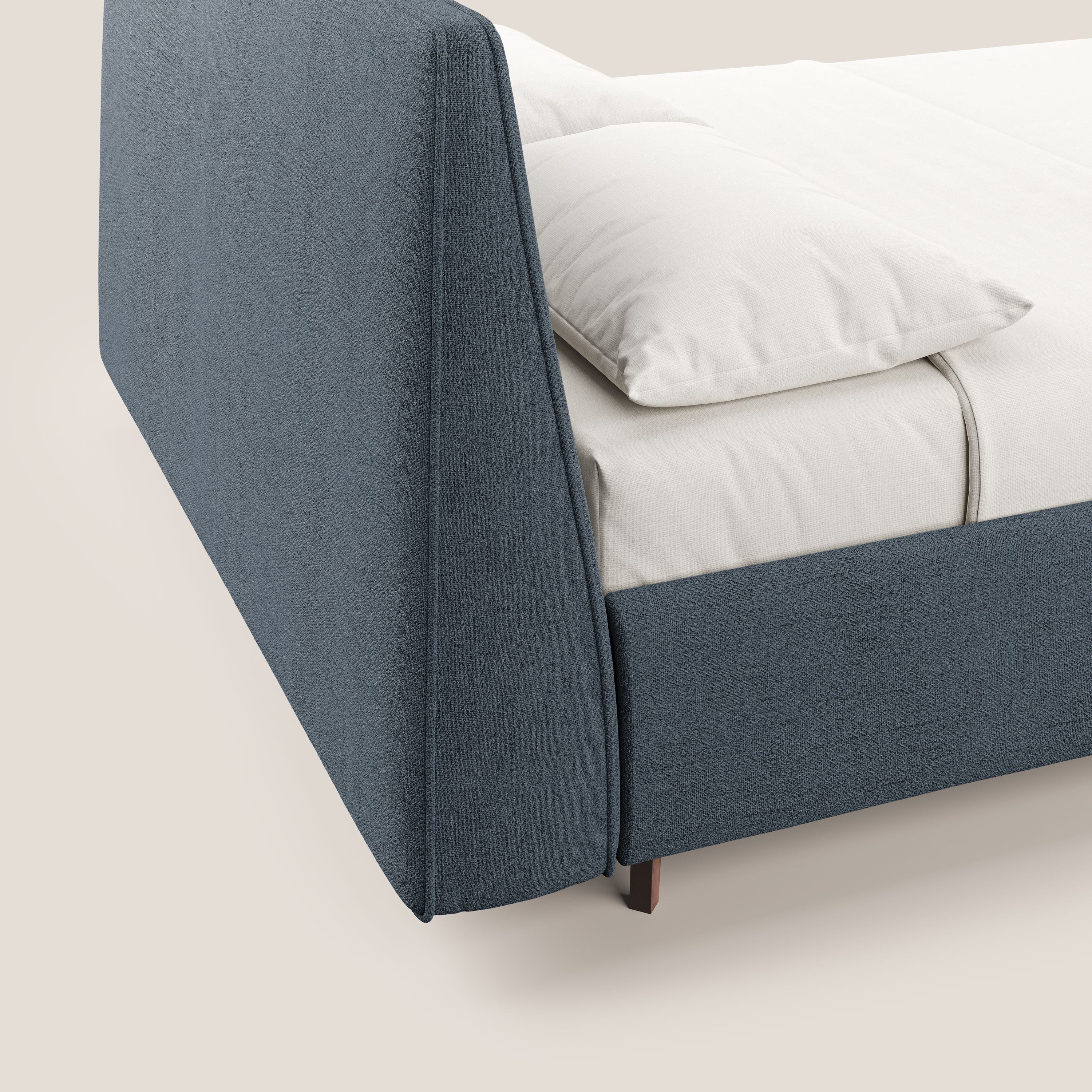 Justin lit rembourré avec coffre et déhoussable en tissu flammé imperméable T03 bleu - Image 4