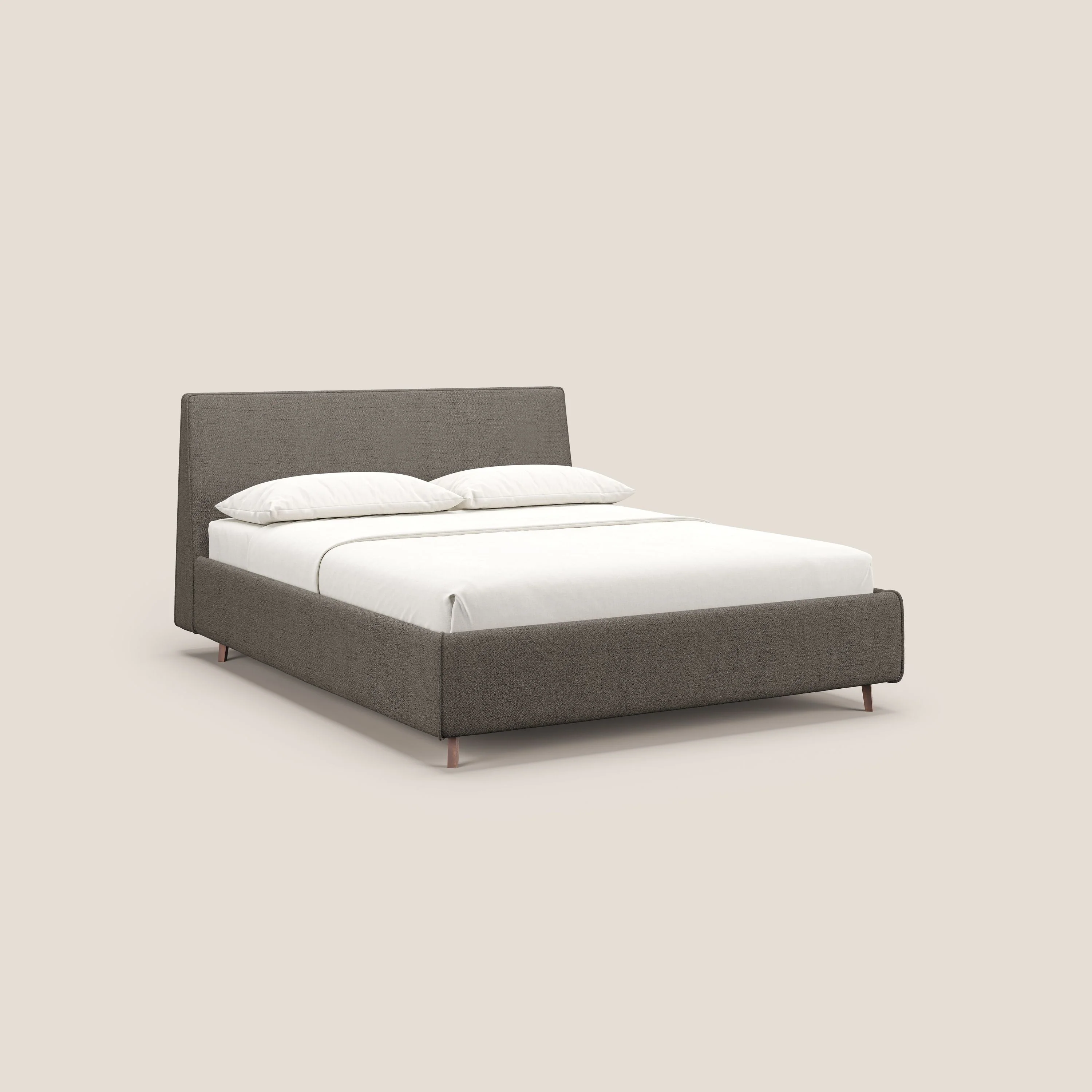 Justin lit rembourré avec coffre et déhoussable en tissu flammé imperméable T03 taupe