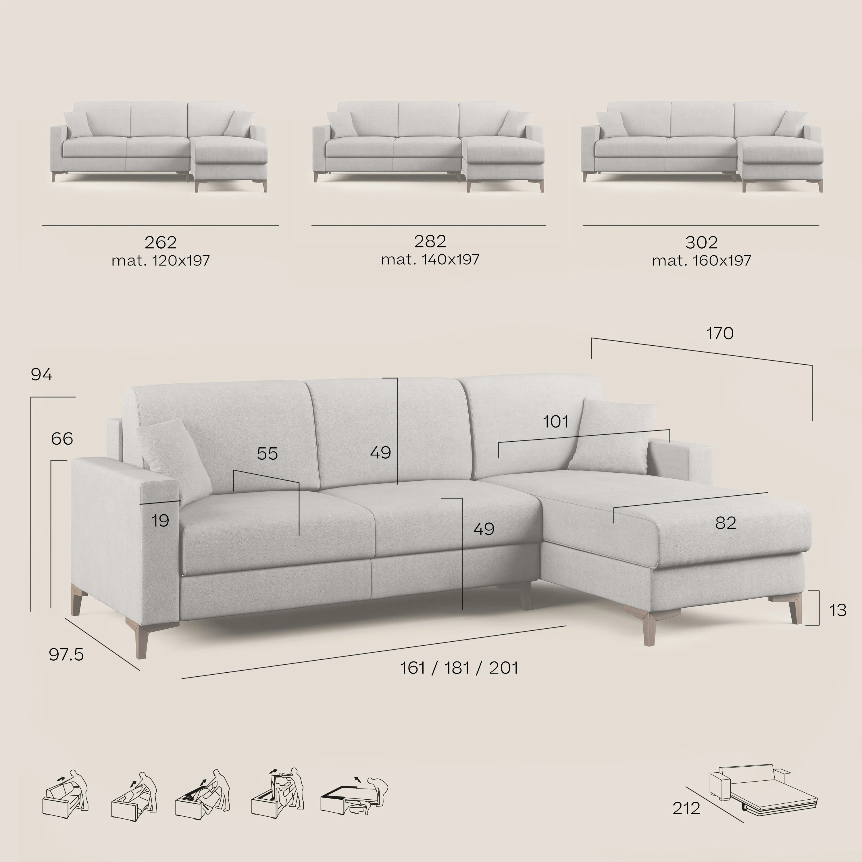 Kafka canapé d'angle convertible en tissu doux imperméable T02 gris clair - Image 10