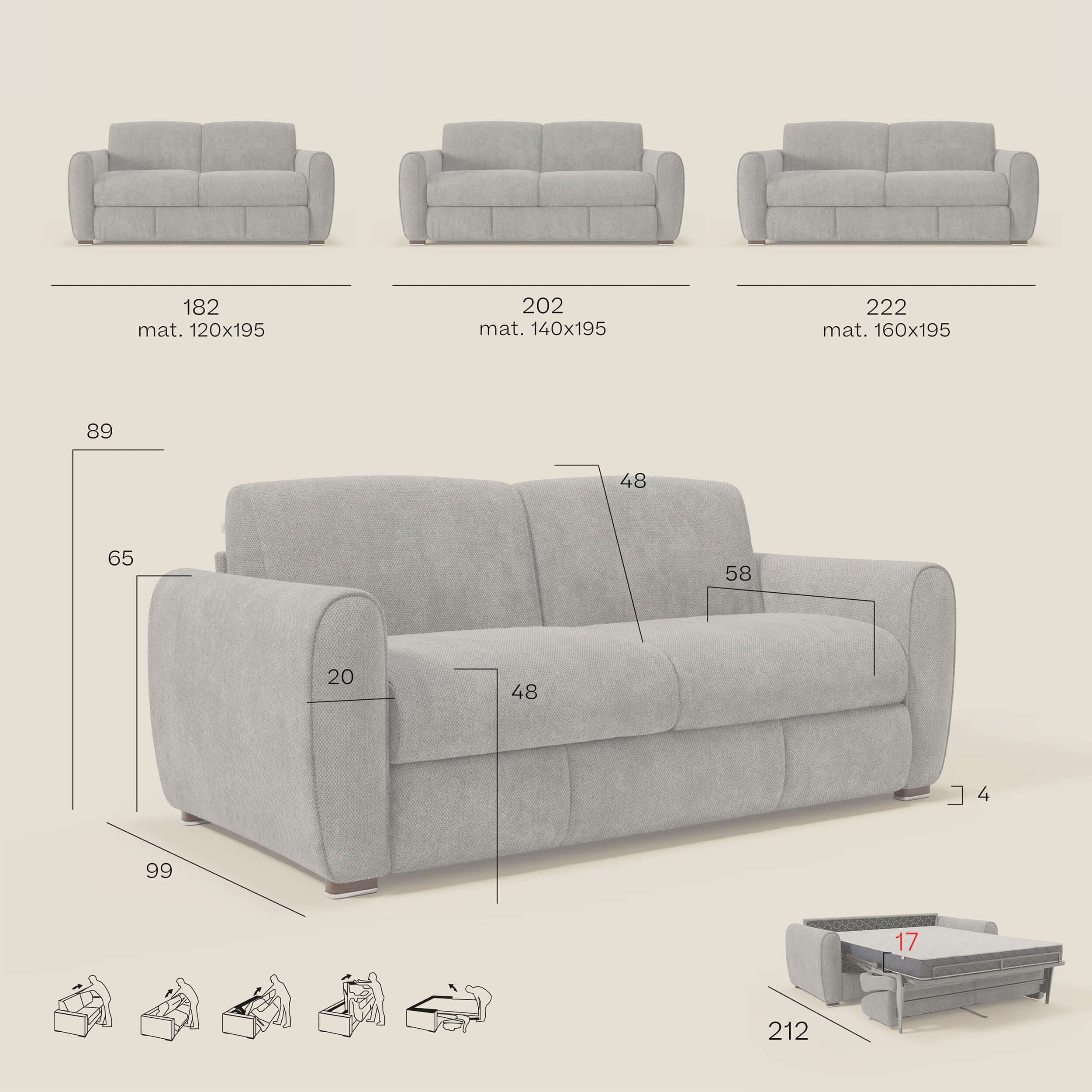 Kaleo Canapé convertible moderne avec matelas H17 cm - en tissu imperméable T26 vert olive - Image 13