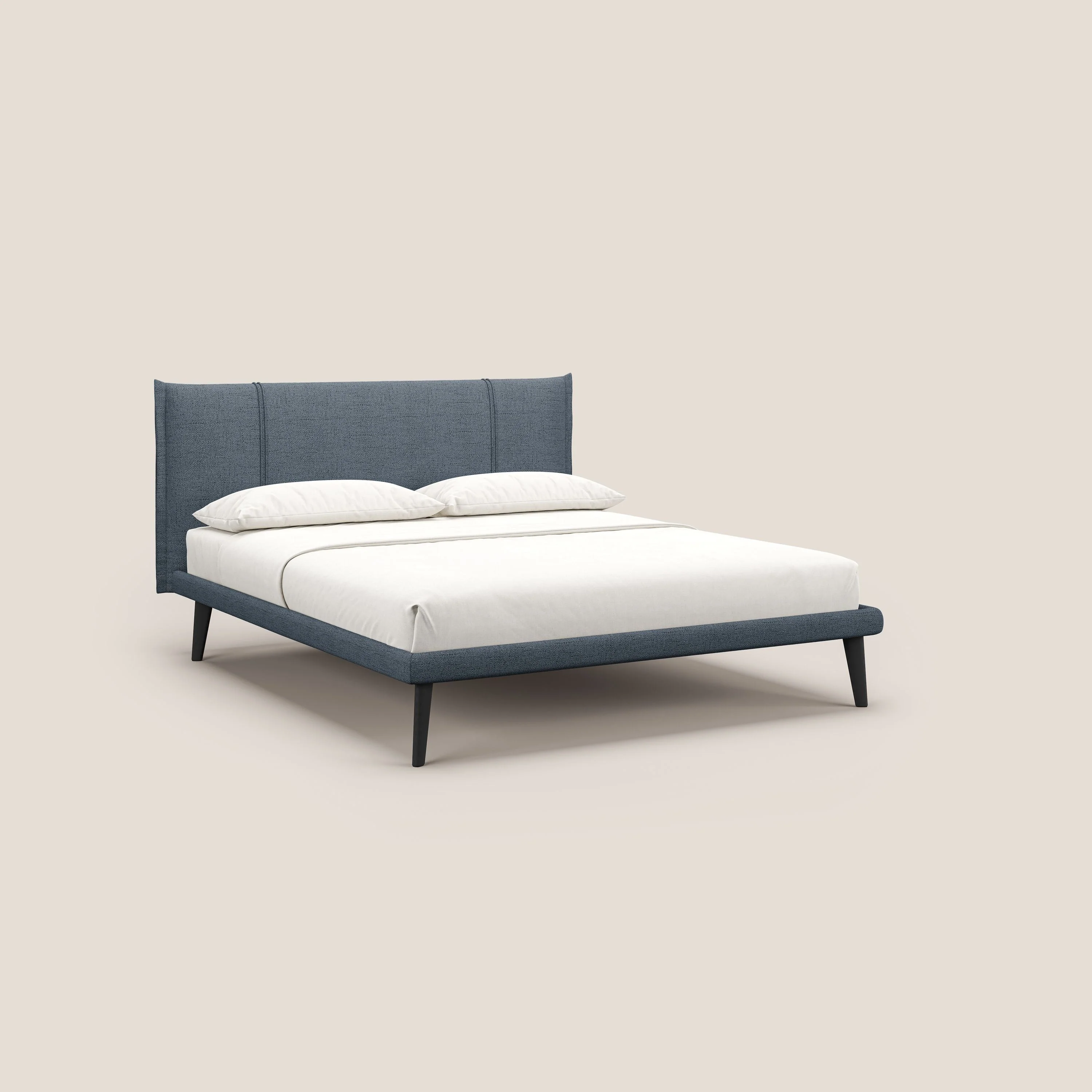 Klaus lit moderne avec pieds foncés et tissu flammé imperméable T03 bleu