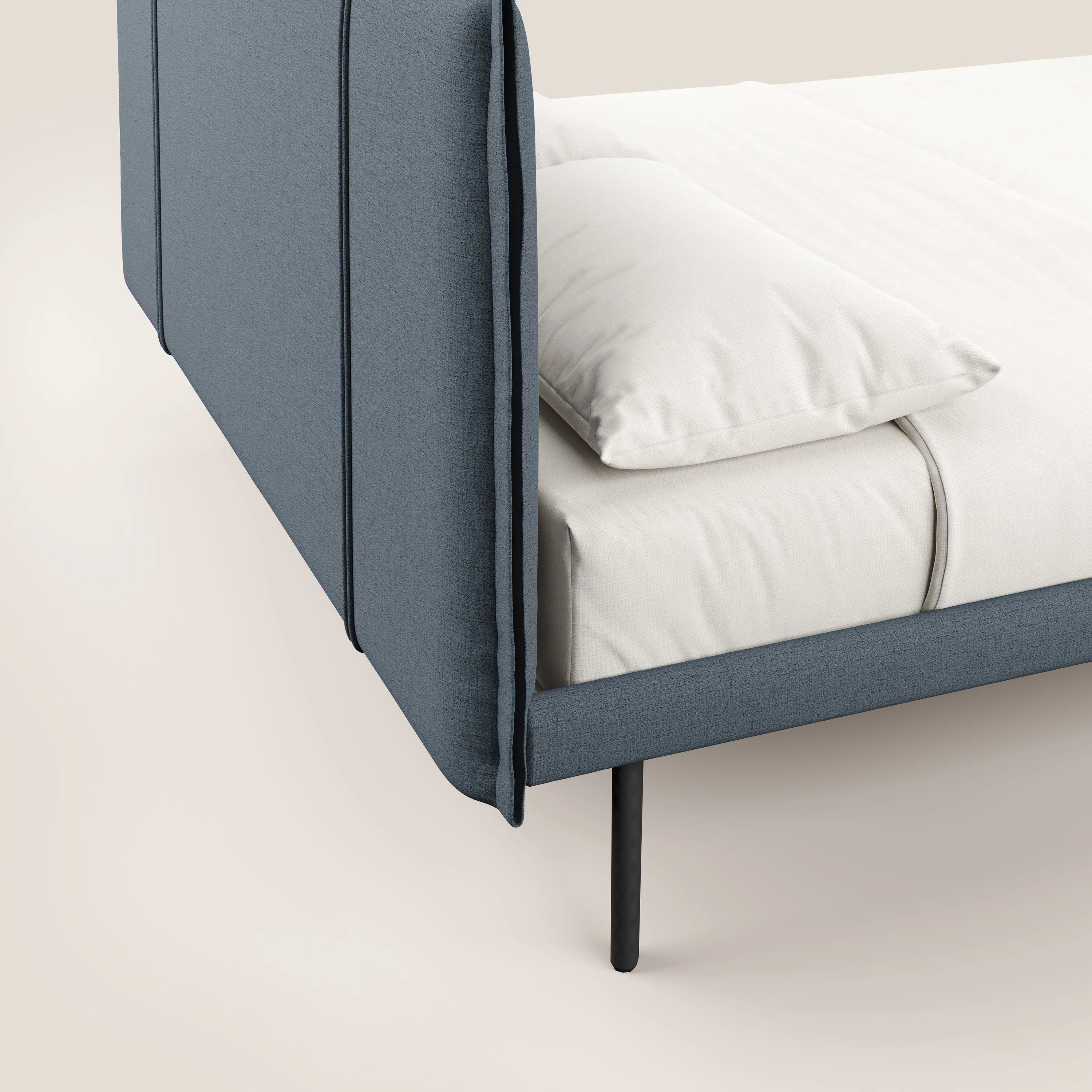 Klaus lit moderne avec pieds foncés et tissu flammé imperméable T03 bleu - Image 4