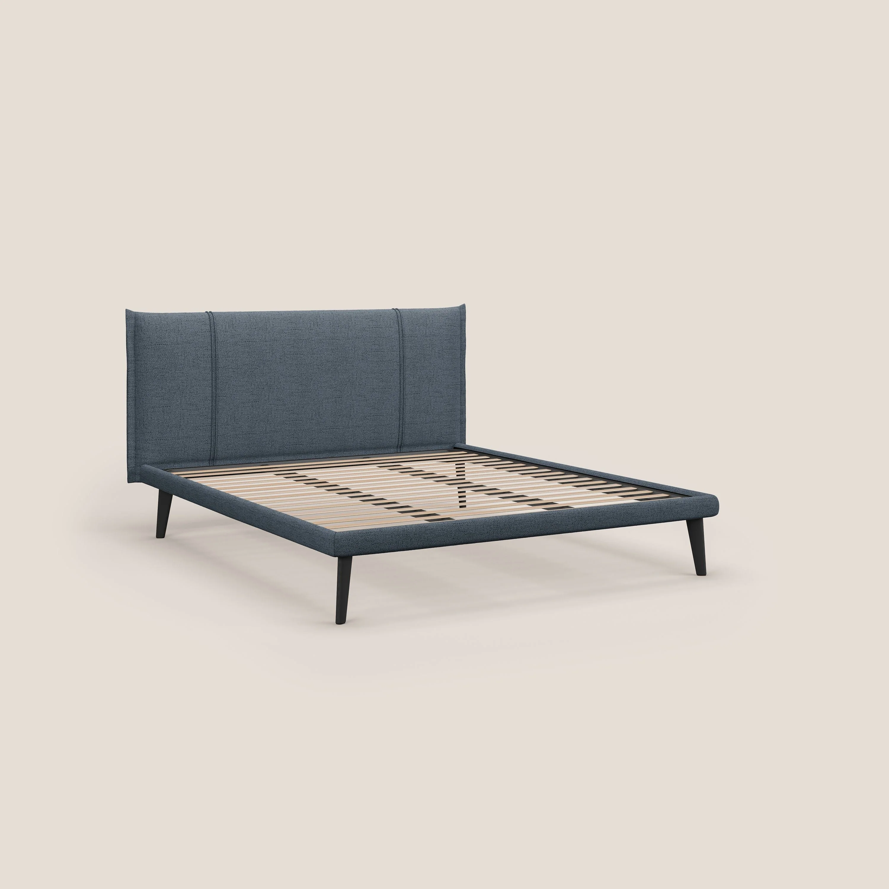 Klaus lit moderne avec pieds foncés et tissu flammé imperméable T03 bleu - Image 8