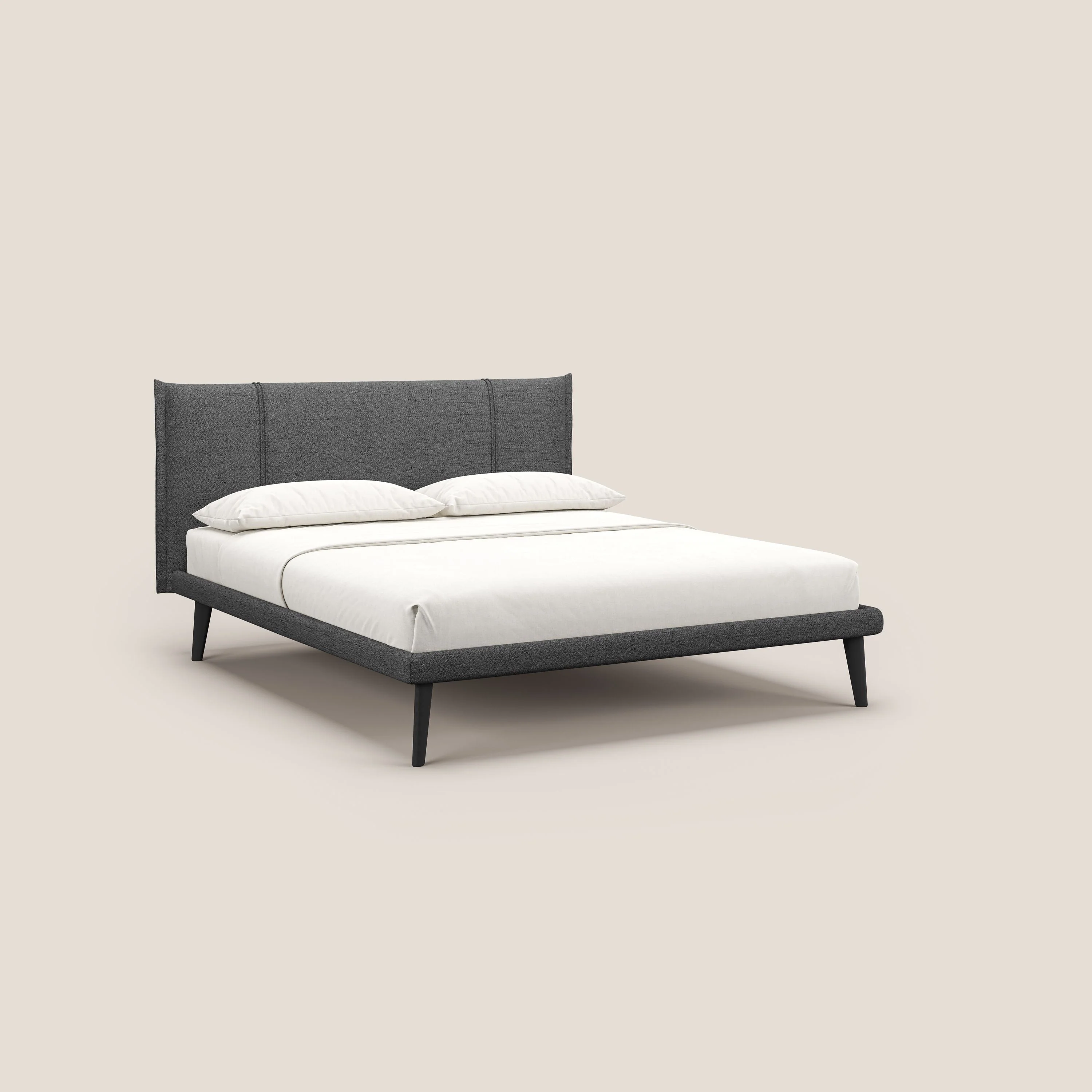 Klaus lit moderne avec pieds foncés et tissu flammé imperméable T03 gris